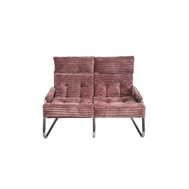 Two-seater sofa, pink corduroy, chrome, by G. Lundgren, Ikea, Sweden, 1970s. - DIMENSION
