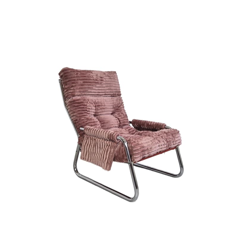 Armchair Tubular, pink corduroy, chrome, by G. Lundgren, for Ikea, Sweden, 1970s.