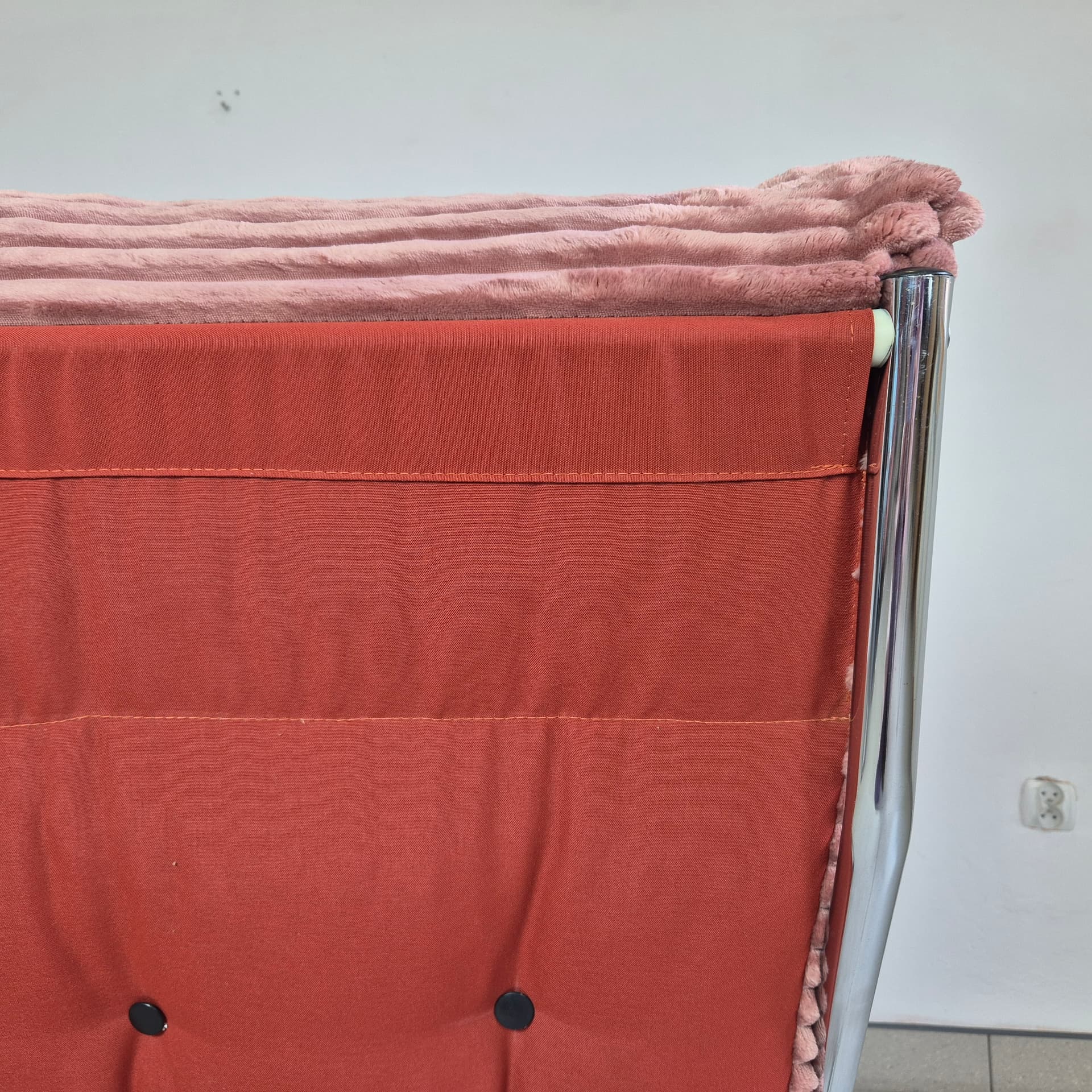 Armchair Tubular, pink corduroy, chrome, by G. Lundgren, for Ikea, Sweden, 1970s. - 299939