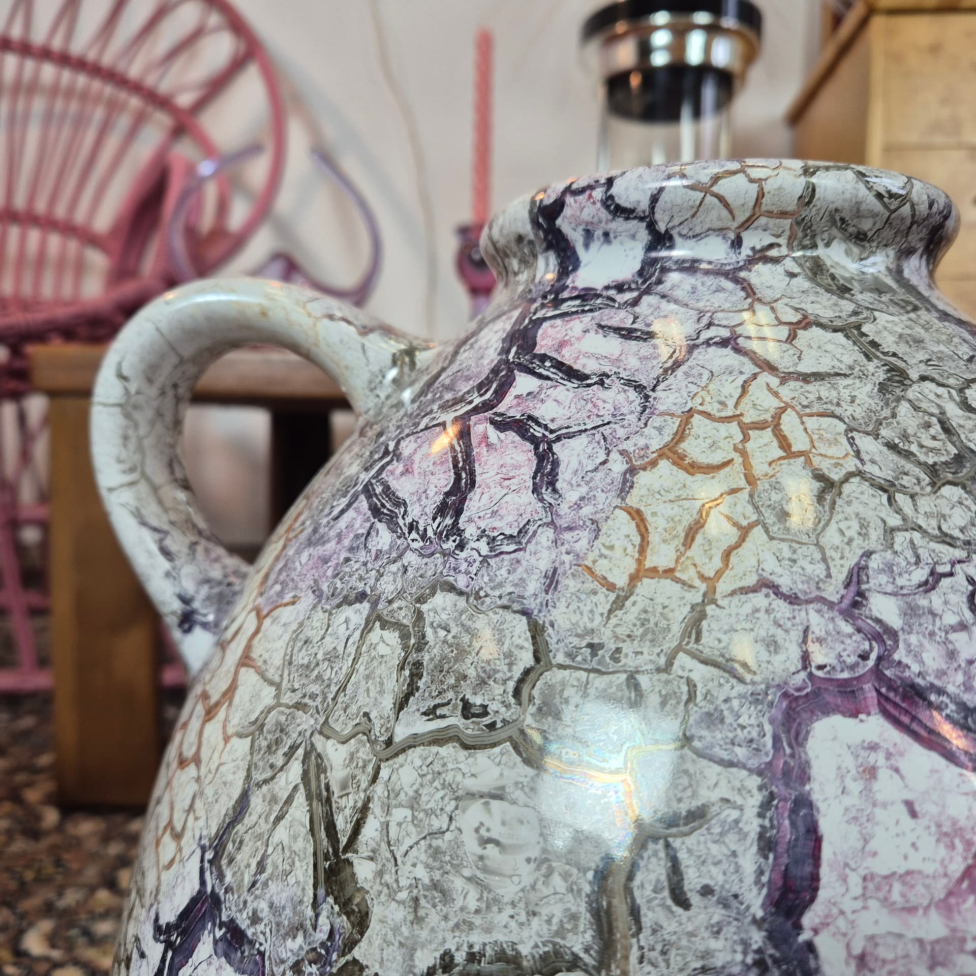 Floor vase, light grey with purple, black and orange, ceramics, Germany, 1970s. - 300020