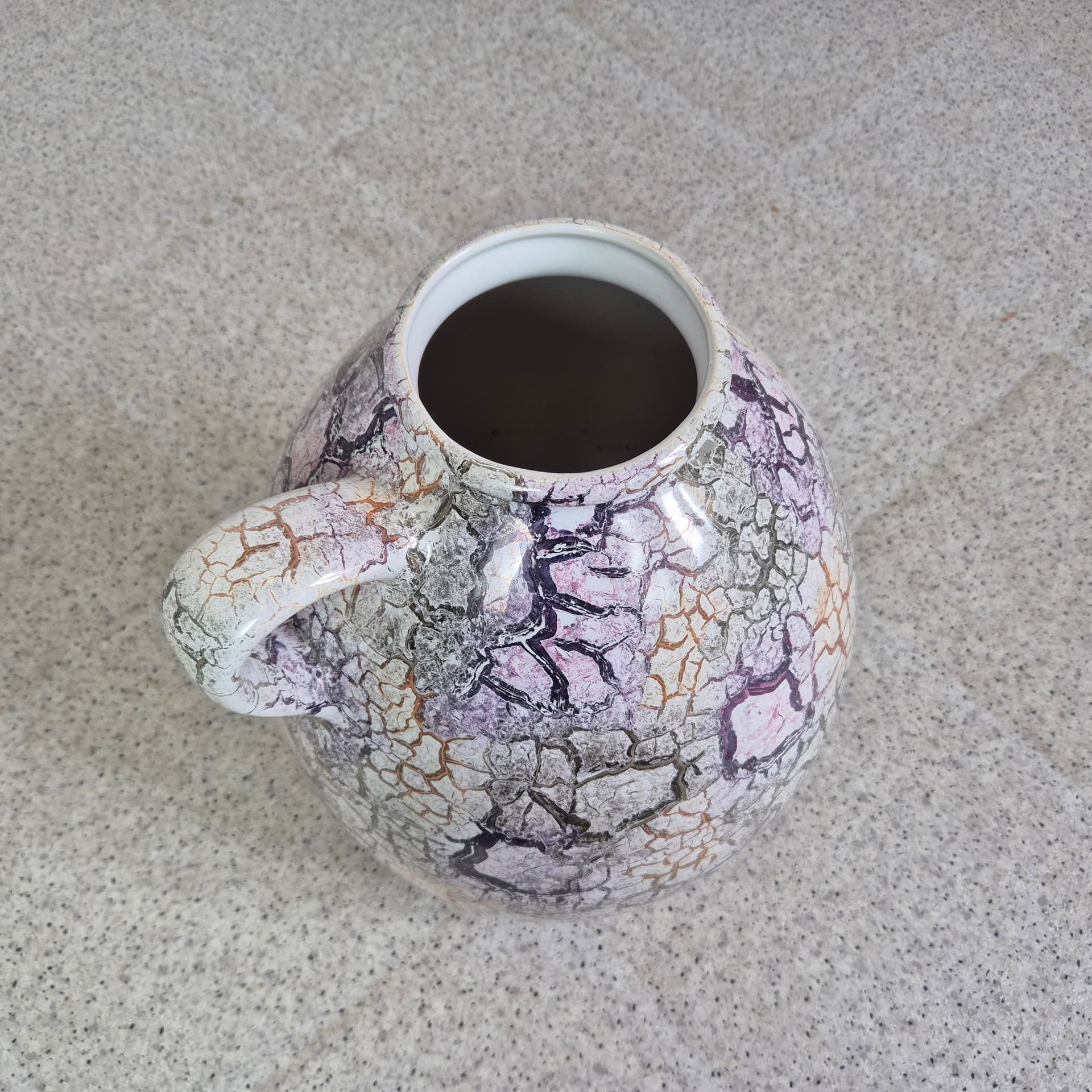 Floor vase, light grey with purple, black and orange, ceramics, Germany, 1970s. - 300018