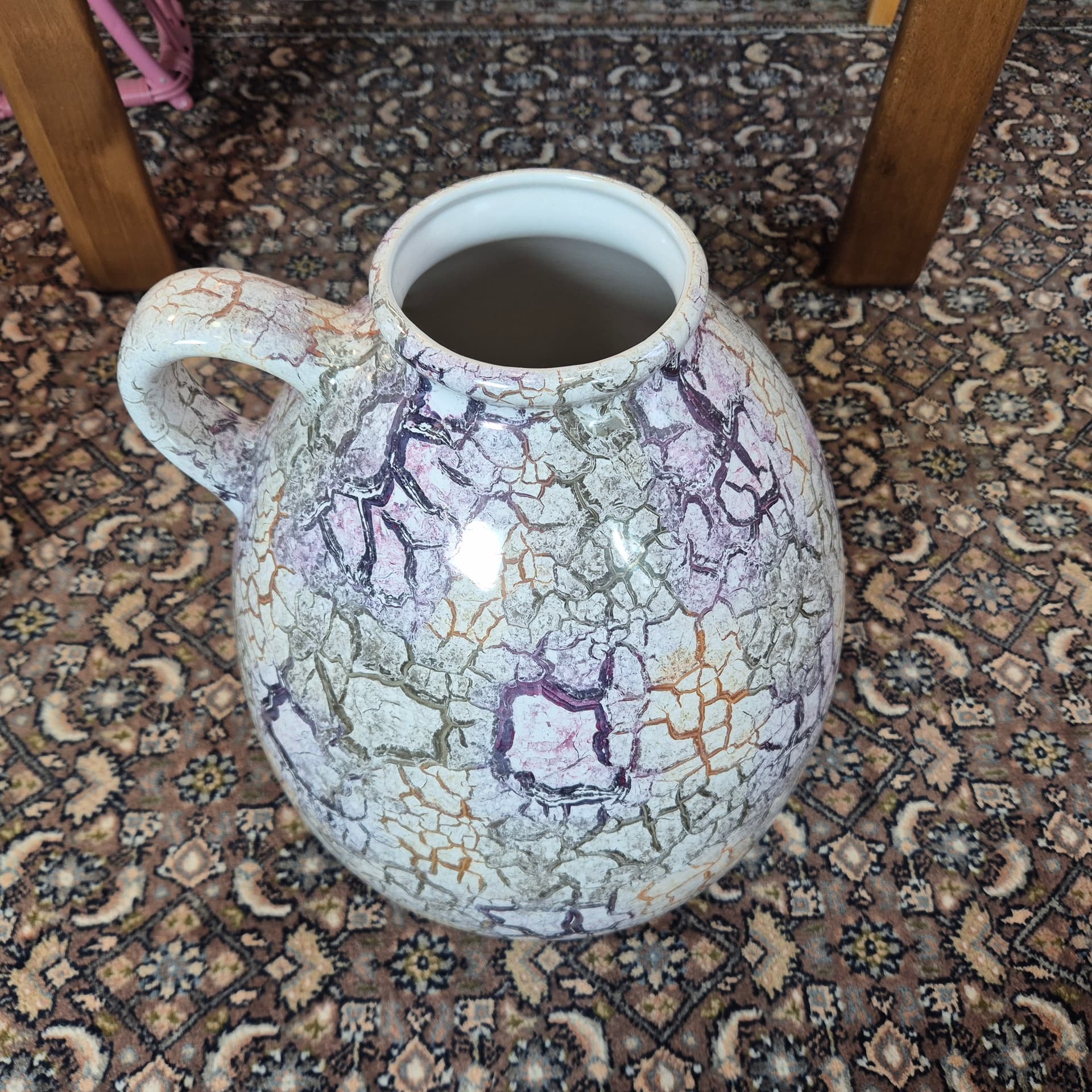 Floor vase, light grey with purple, black and orange, ceramics, Germany, 1970s. - 300022