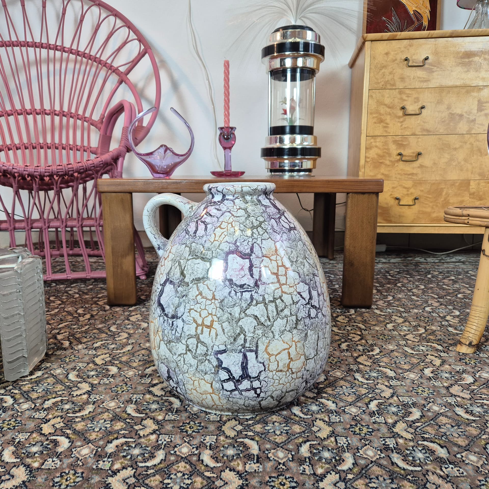 Floor vase, light grey with purple, black and orange, ceramics, Germany, 1970s. - 300023