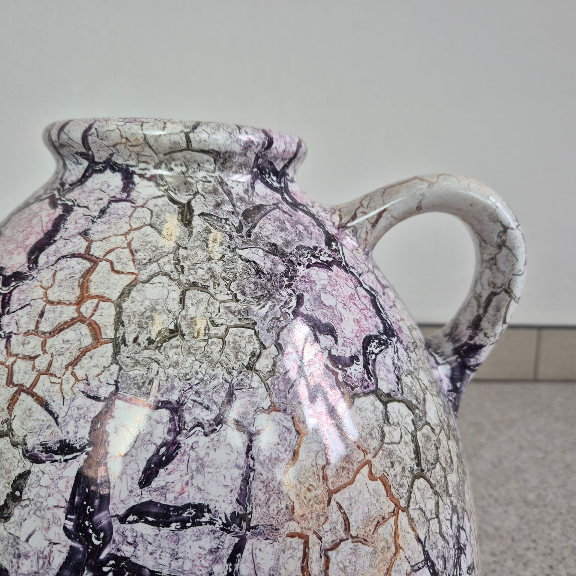 Floor vase, light grey with purple, black and orange, ceramics, Germany, 1970s. - 300019