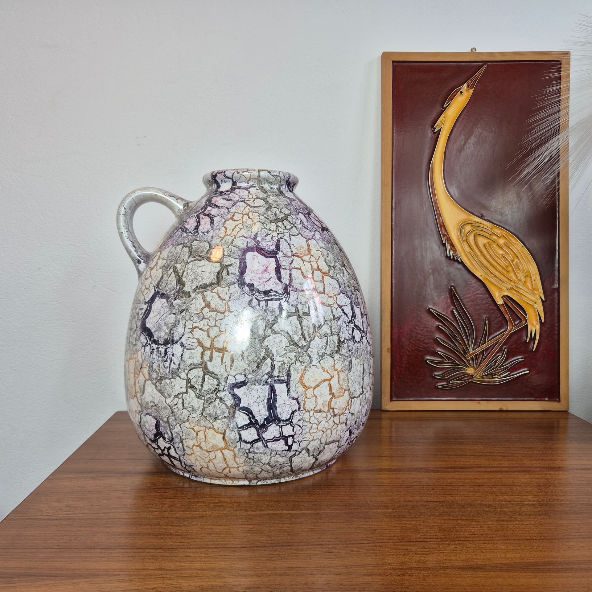 Floor vase, light grey with purple, black and orange, ceramics, Germany, 1970s. - 300021