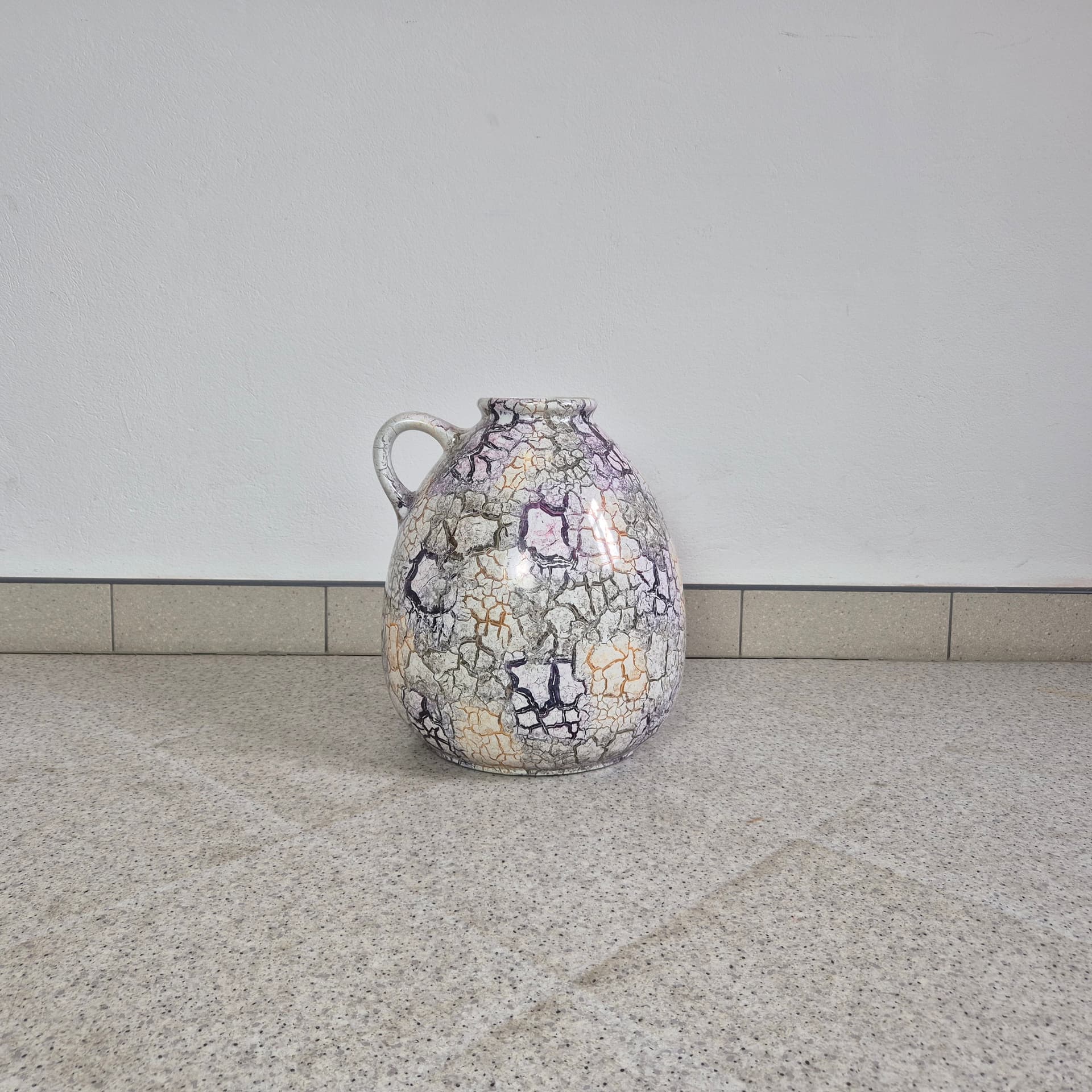 Floor vase, light grey with purple, black and orange, ceramics, Germany, 1970s. - 300015