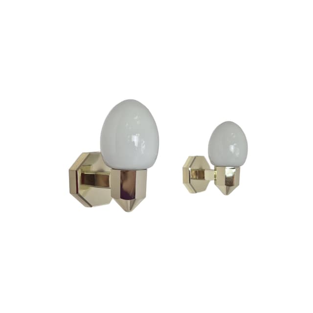 Pair of wall sconces, gold plastic, white glass, Germany, 1980s. - DIMENSION