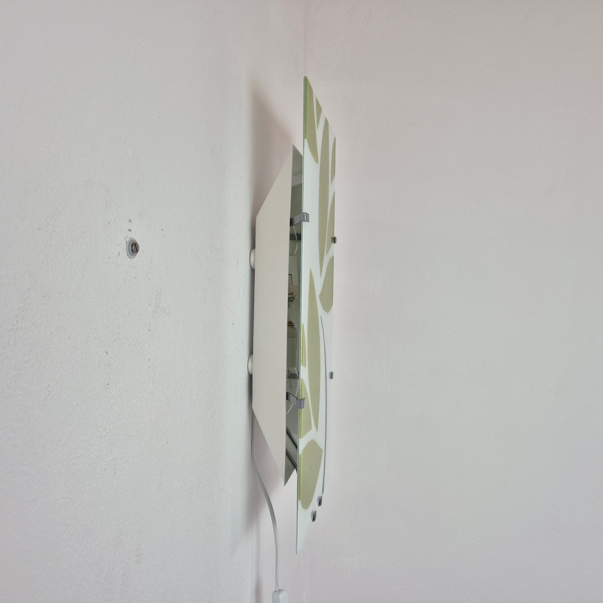 Wall lamp Gyllen, white glass, green metal, by J. Treutiger, for Ikea, Sweden, 21st c. - 300050