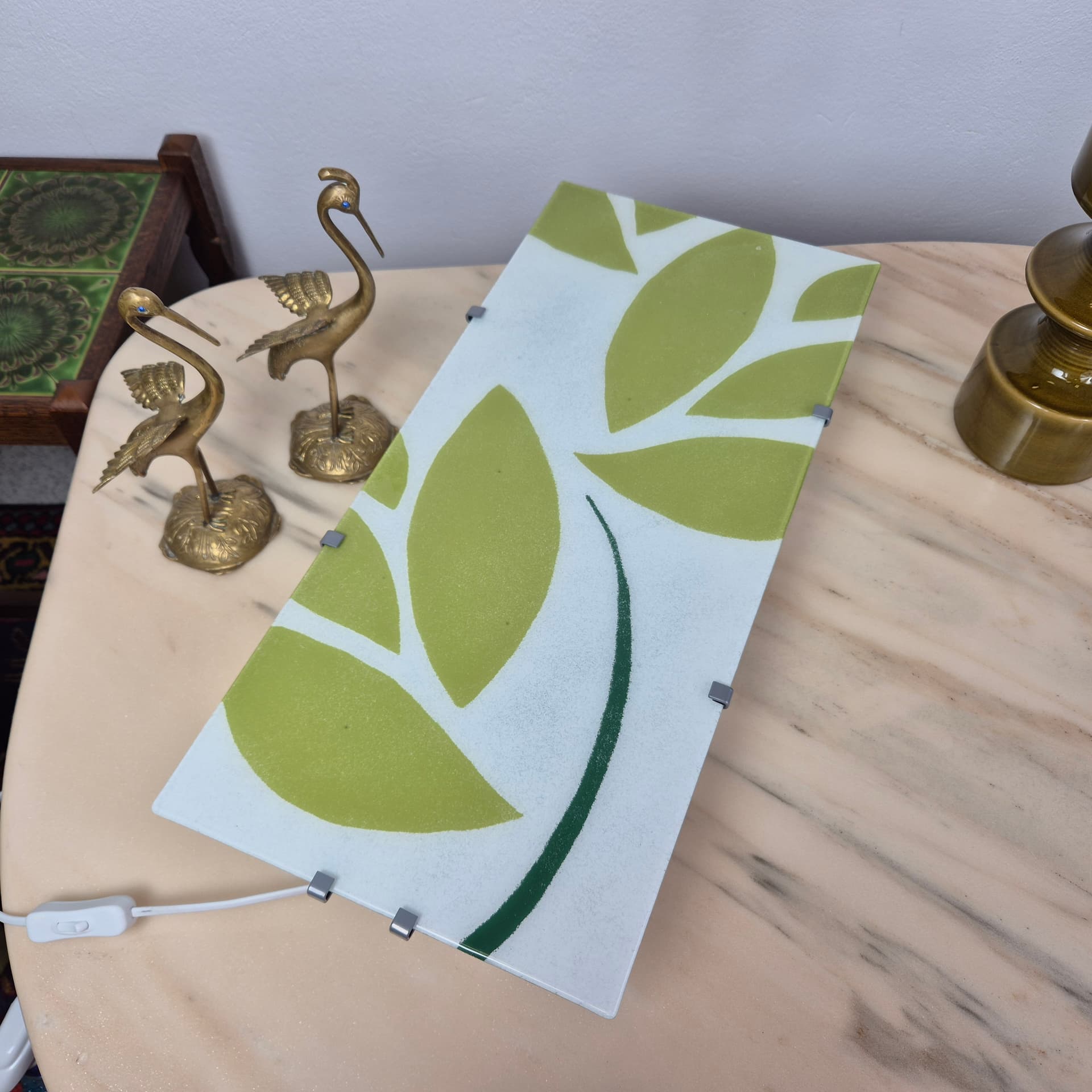 Wall lamp Gyllen, white glass, green metal, by J. Treutiger, for Ikea, Sweden, 21st c. - 300051