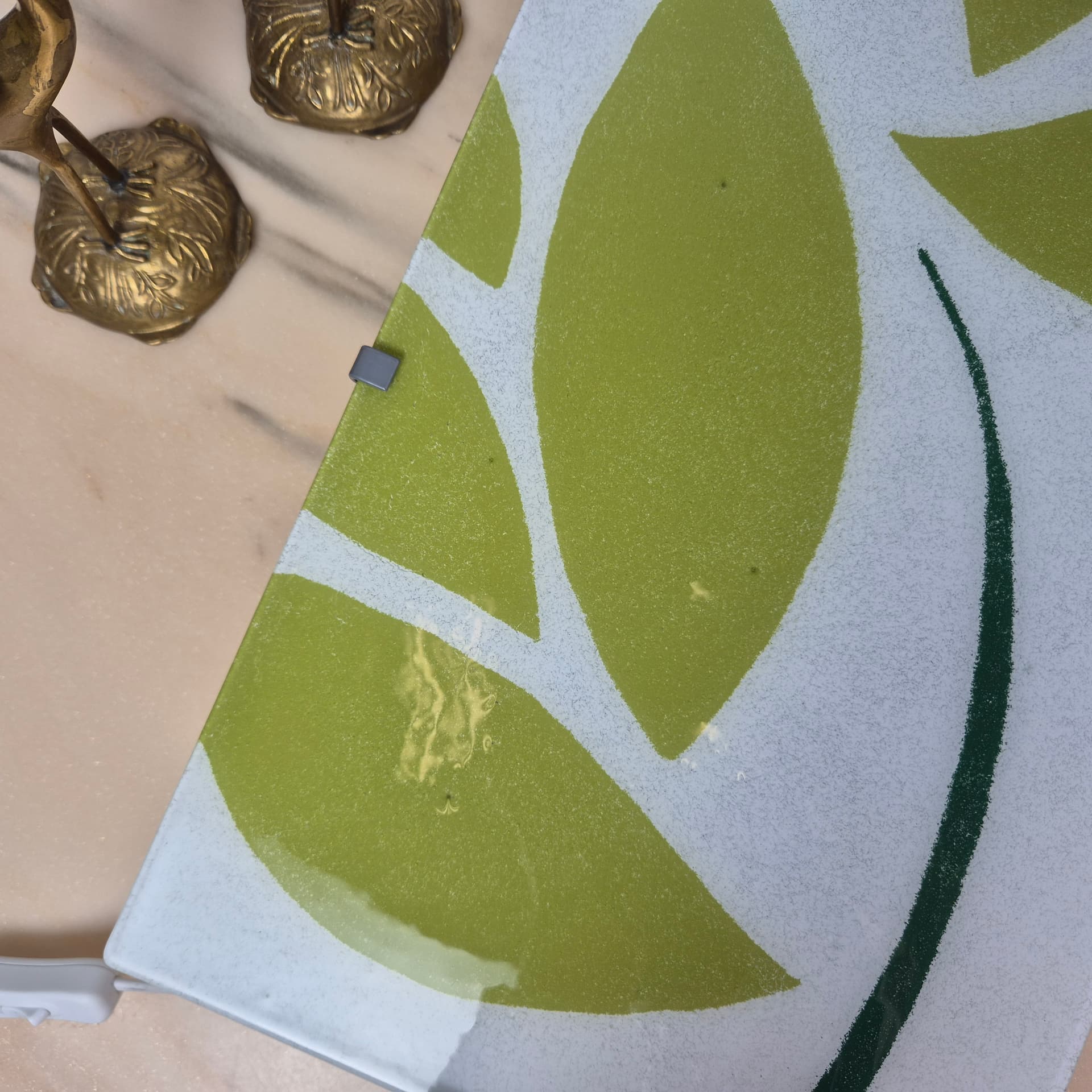 Wall lamp Gyllen, white glass, green metal, by J. Treutiger, for Ikea, Sweden, 21st c. - 300053