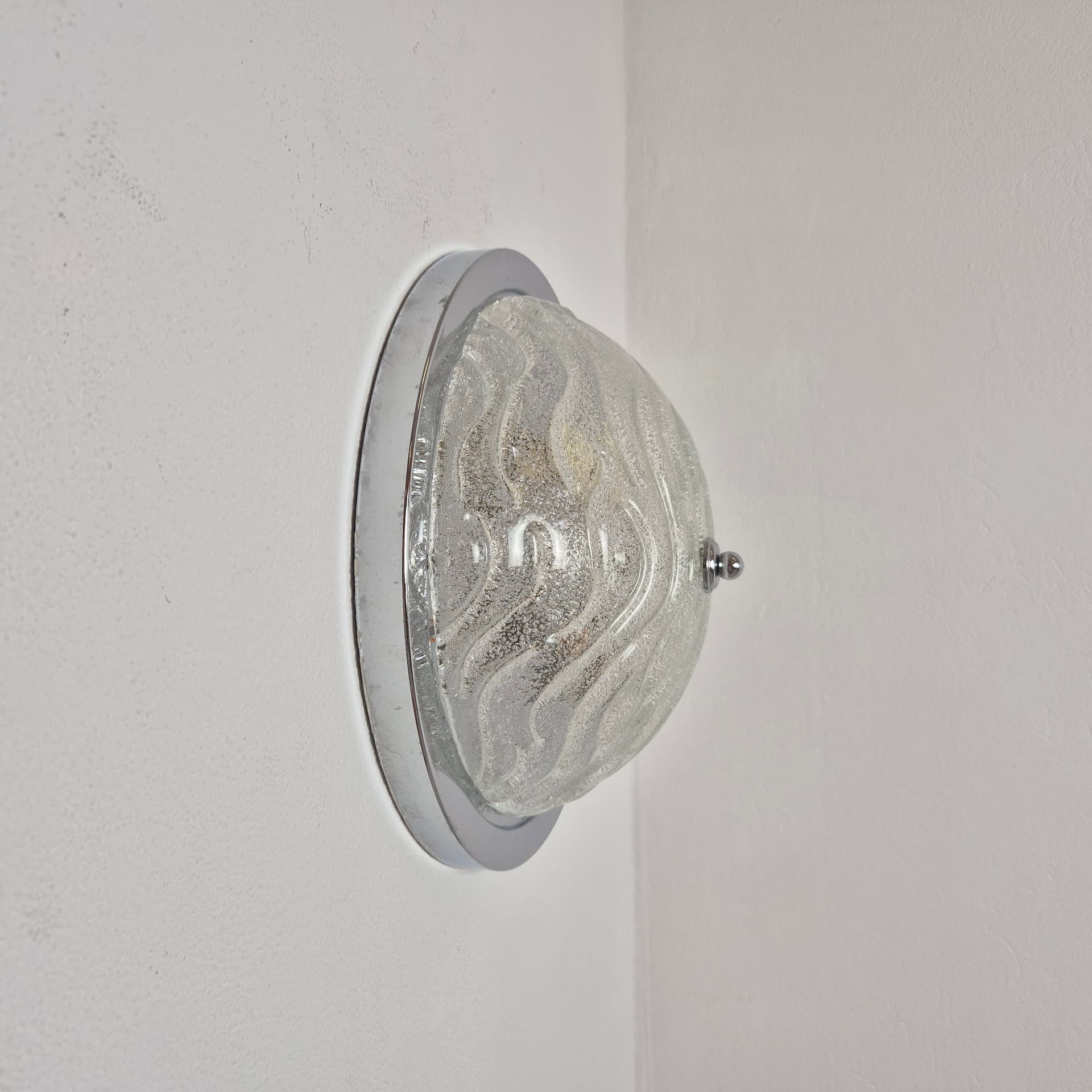 Flush mount, white transparent glass, silver chrome, Germany, 1970s. - 300058