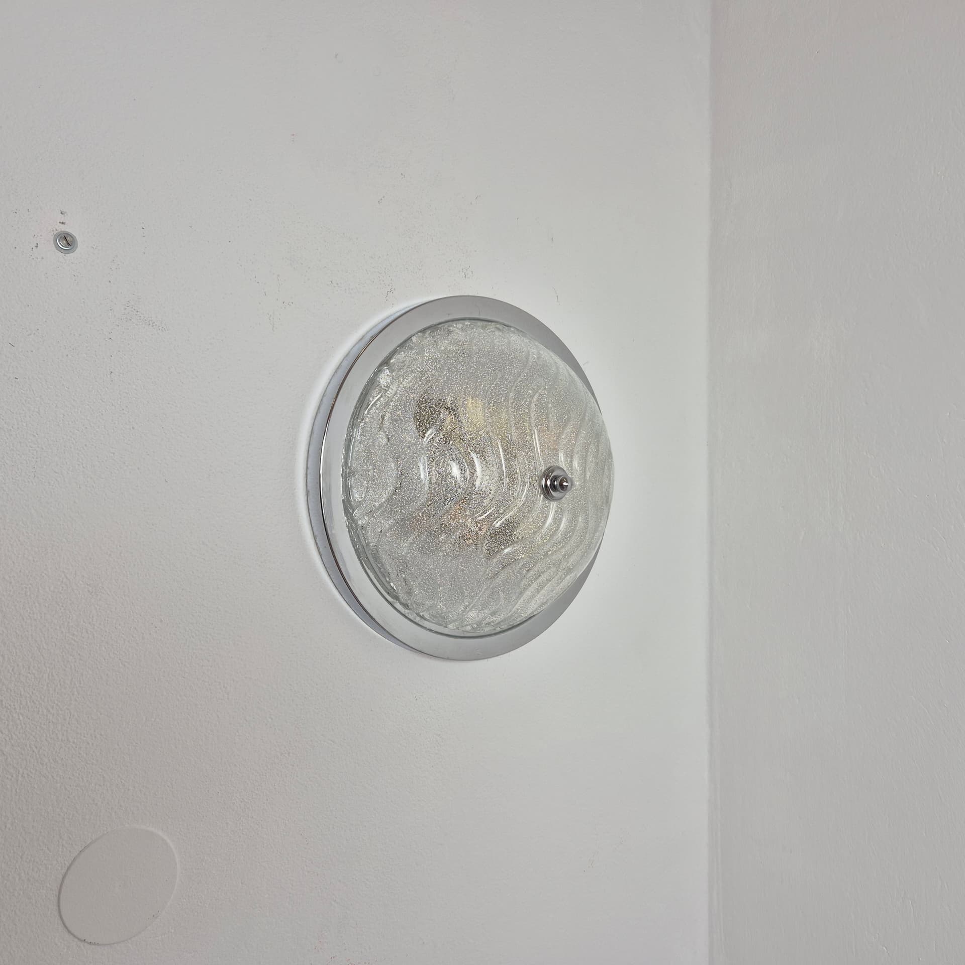 Flush mount, white transparent glass, silver chrome, Germany, 1970s. - 300059