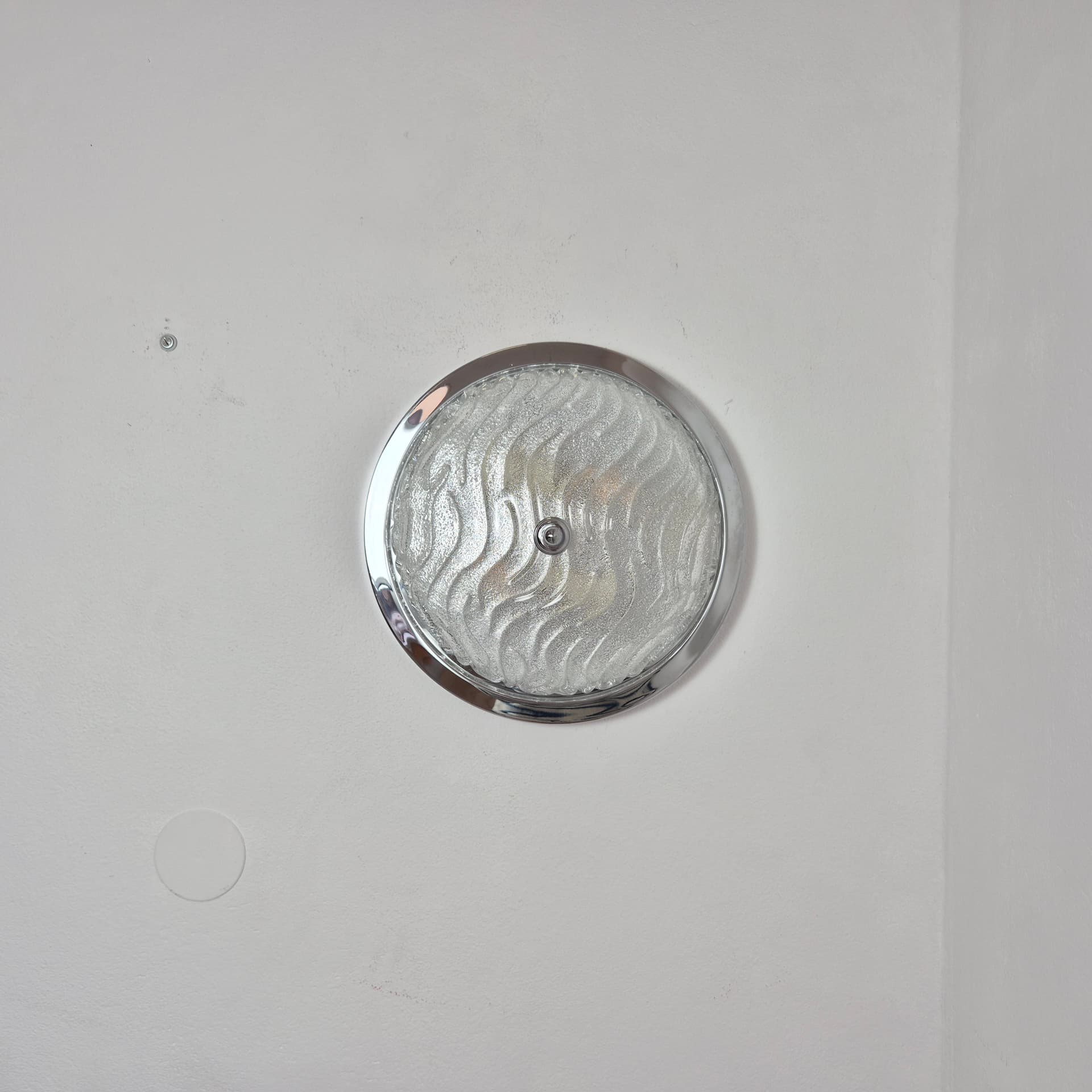 Flush mount, white transparent glass, silver chrome, Germany, 1970s. - 300057