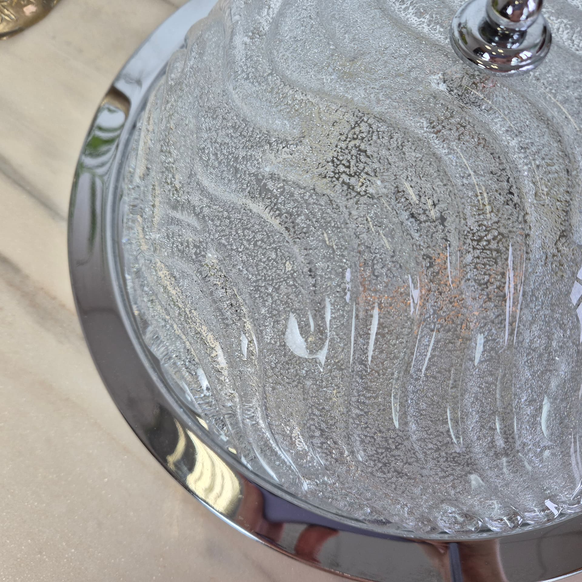 Flush mount, white transparent glass, silver chrome, Germany, 1970s. - 300065