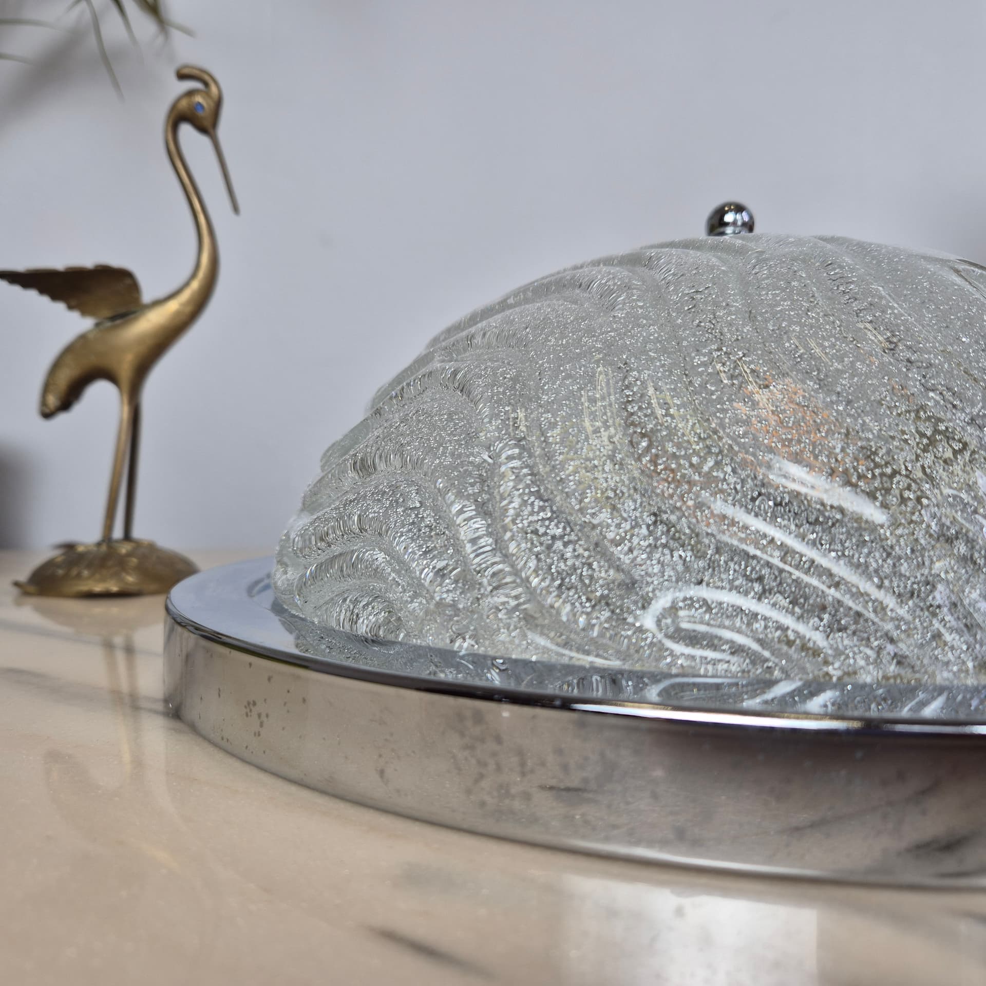 Flush mount, white transparent glass, silver chrome, Germany, 1970s. - 300061