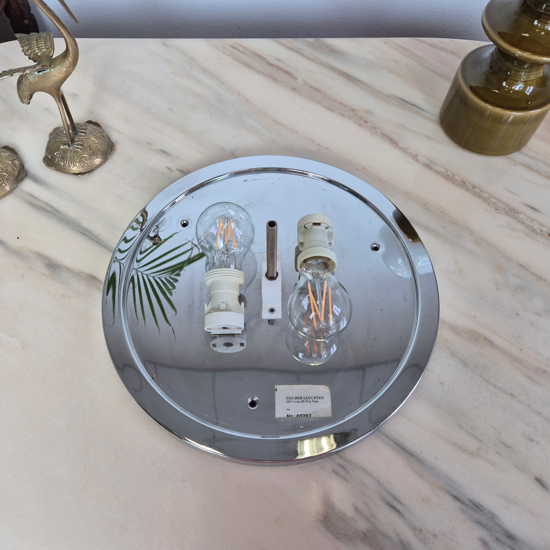 Flush mount, white transparent glass, silver chrome, Germany, 1970s. - 300063