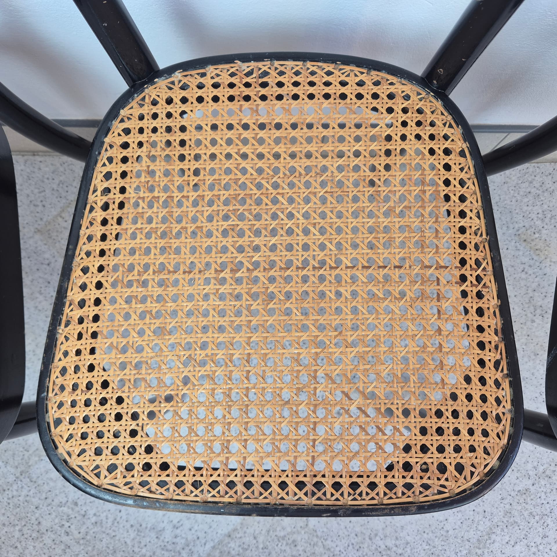 Set of chairs, black wood, brown rattan, by M. Moser, Horgenglarus, Switzerland, 1940s. - 300078