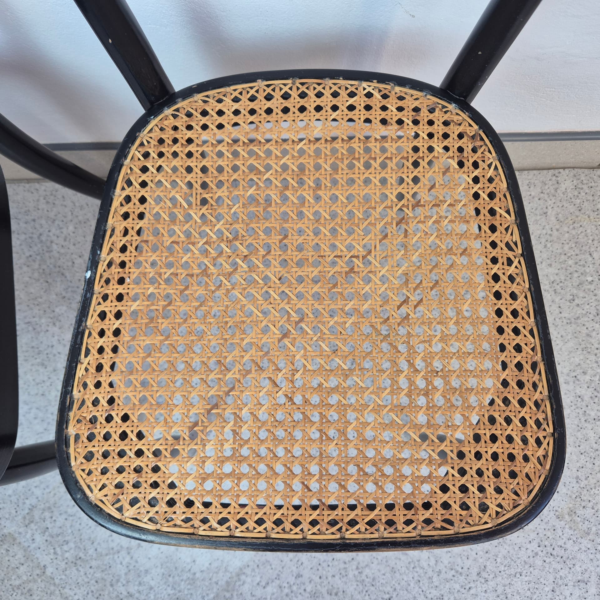 Set of chairs, black wood, brown rattan, by M. Moser, Horgenglarus, Switzerland, 1940s. - 300076