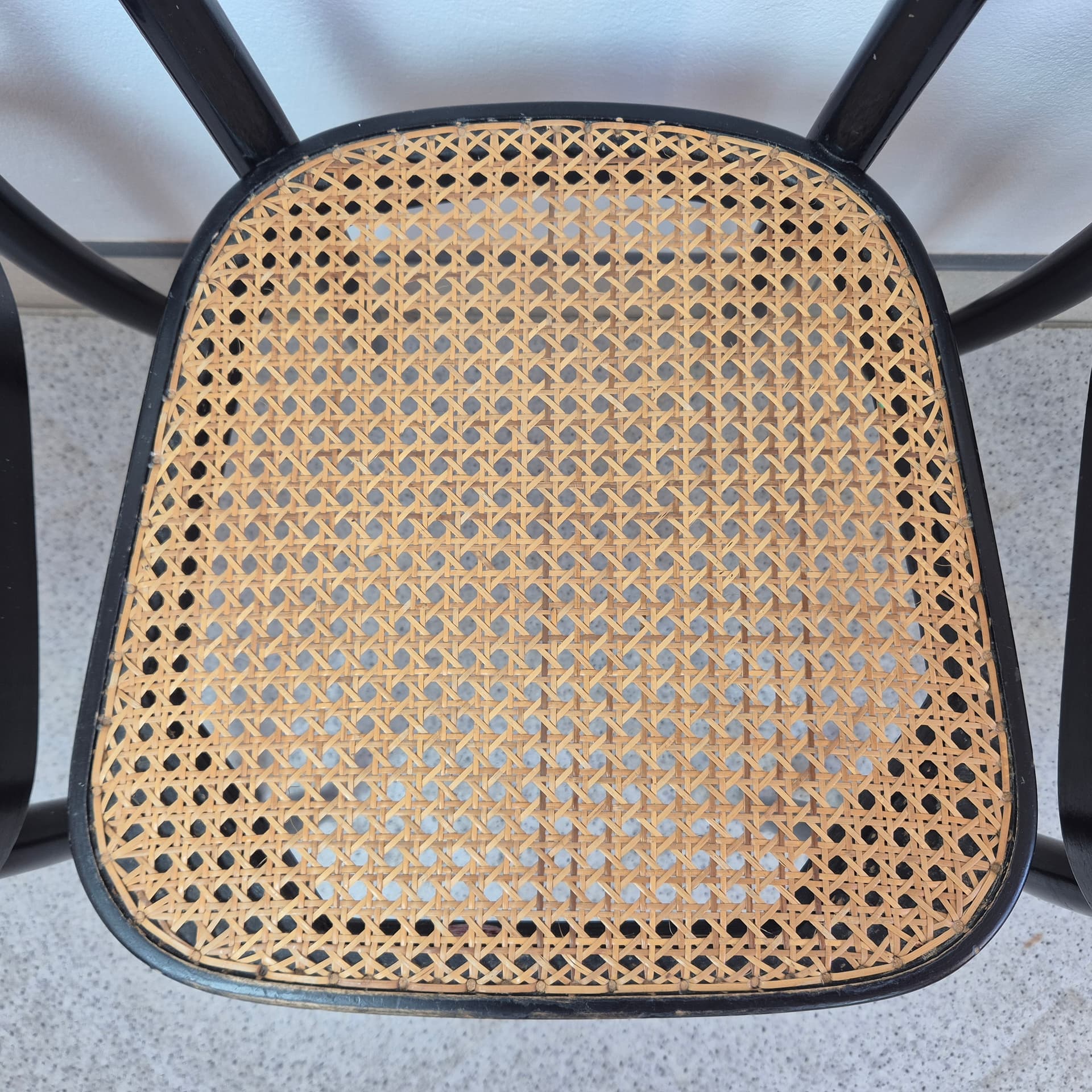 Set of chairs, black wood, brown rattan, by M. Moser, Horgenglarus, Switzerland, 1940s. - 300073