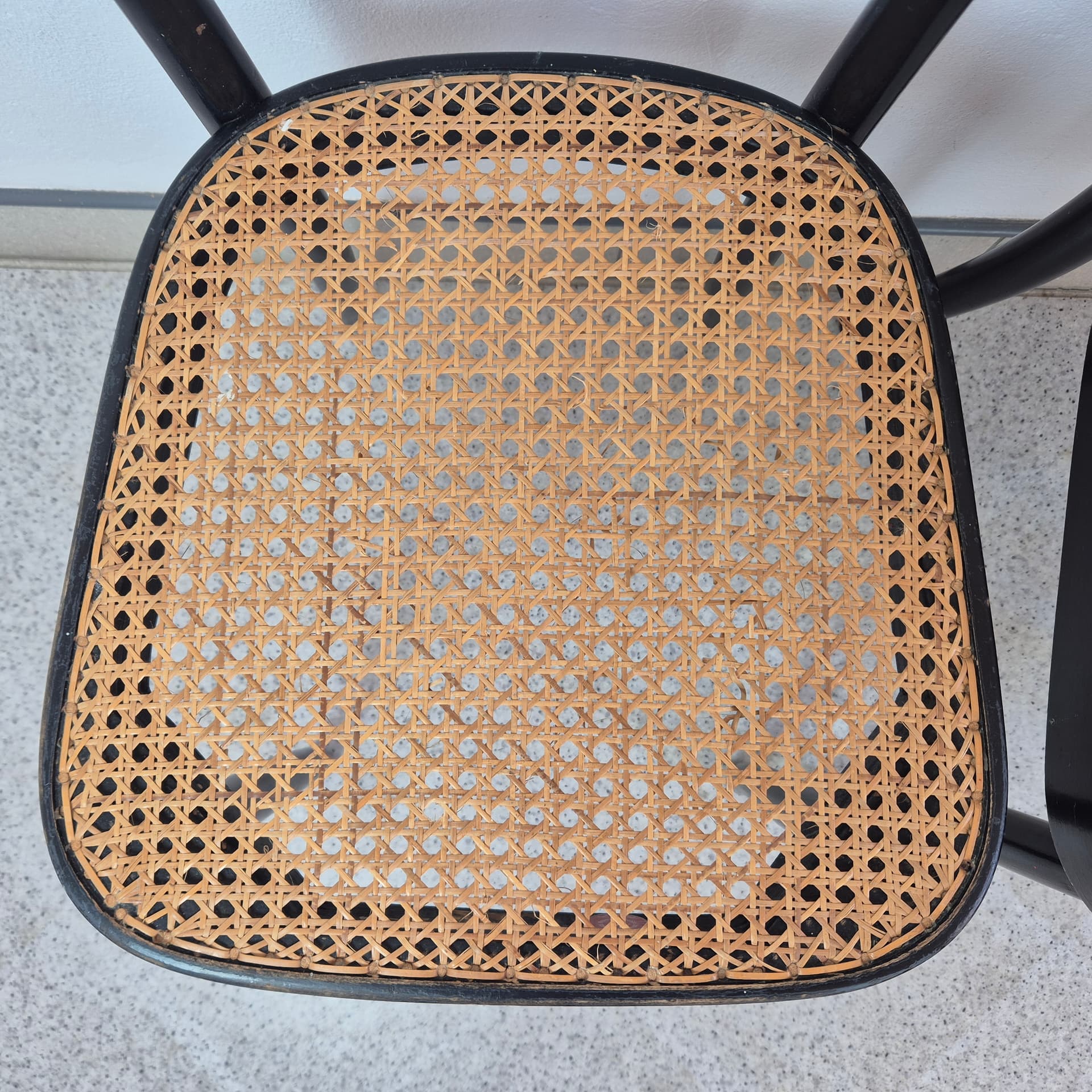 Set of chairs, black wood, brown rattan, by M. Moser, Horgenglarus, Switzerland, 1940s. - 300075