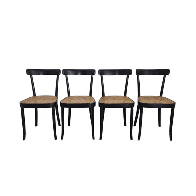 Set of chairs, black wood, brown rattan, by M. Moser, Horgenglarus, Switzerland, 1940s. - DIMENSION