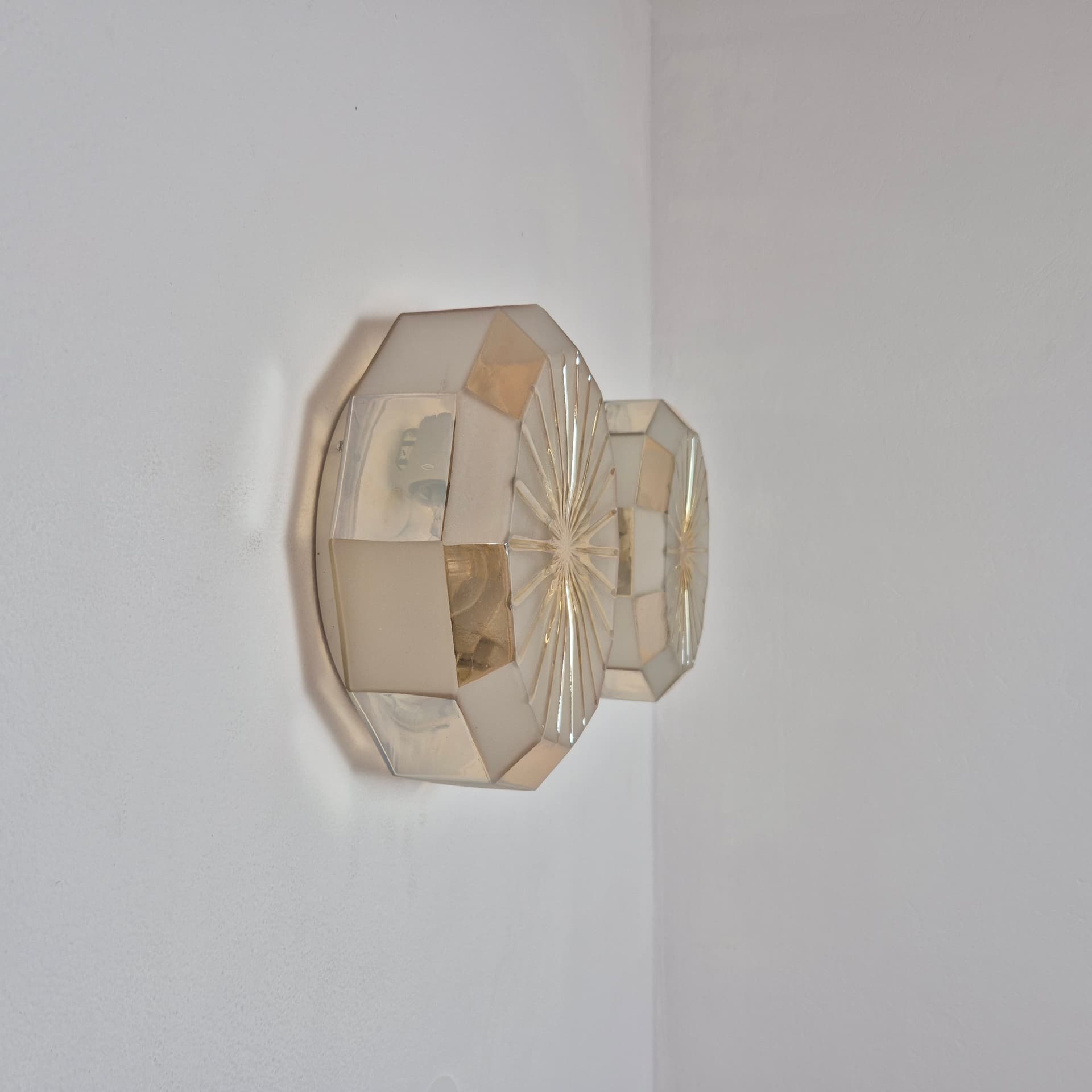 Flush mount, mid-century modern, yellow beige transparent glass, Hungary, 1960s. - 300094