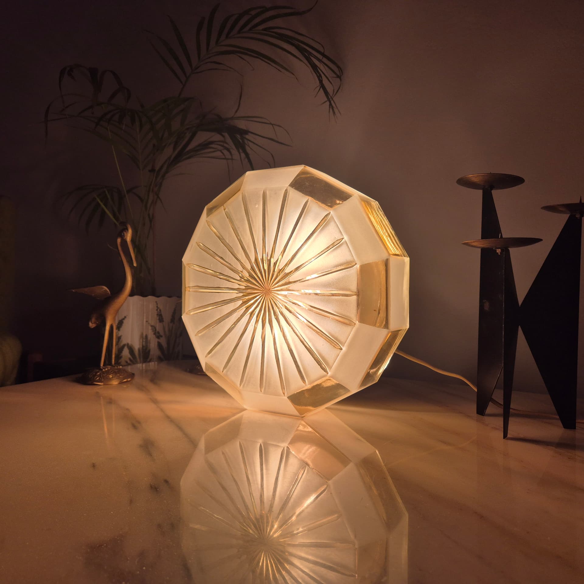 Flush mount, mid-century modern, yellow beige transparent glass, Hungary, 1960s. - 300093