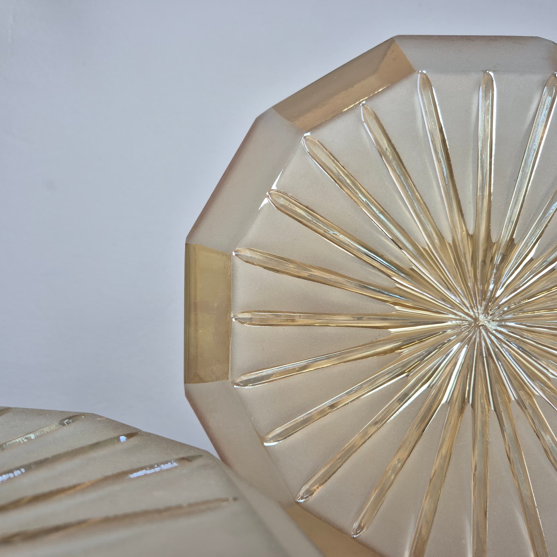Flush mount, mid-century modern, yellow beige transparent glass, Hungary, 1960s. - 300098