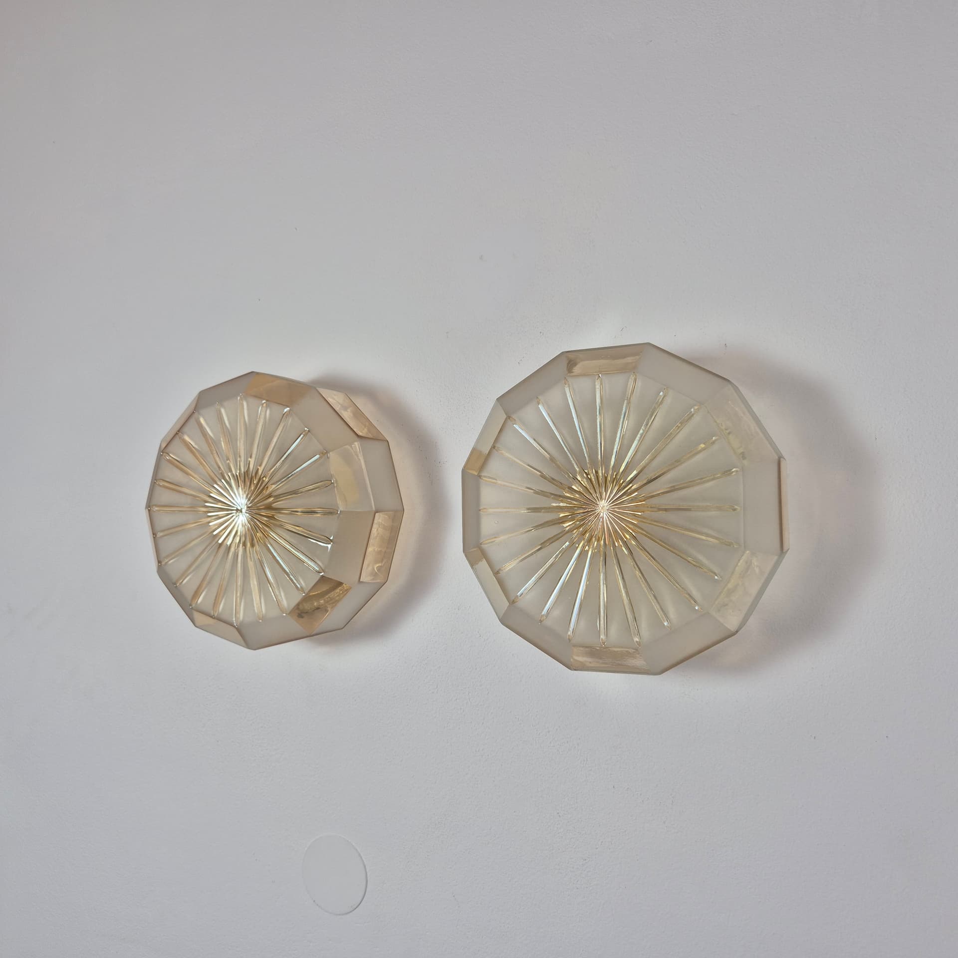 Flush mount, mid-century modern, yellow beige transparent glass, Hungary, 1960s. - 300090