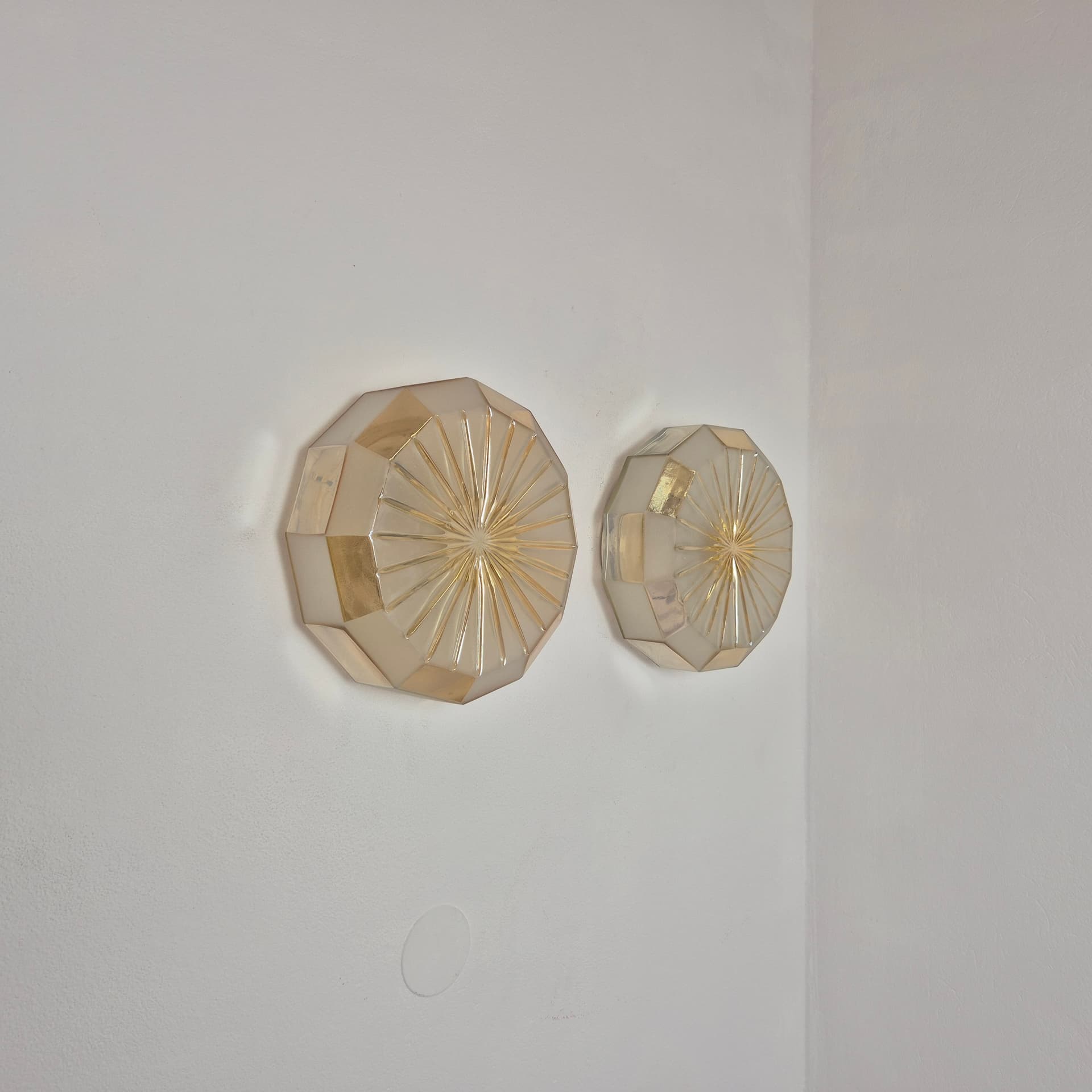 Flush mount, mid-century modern, yellow beige transparent glass, Hungary, 1960s. - 300095