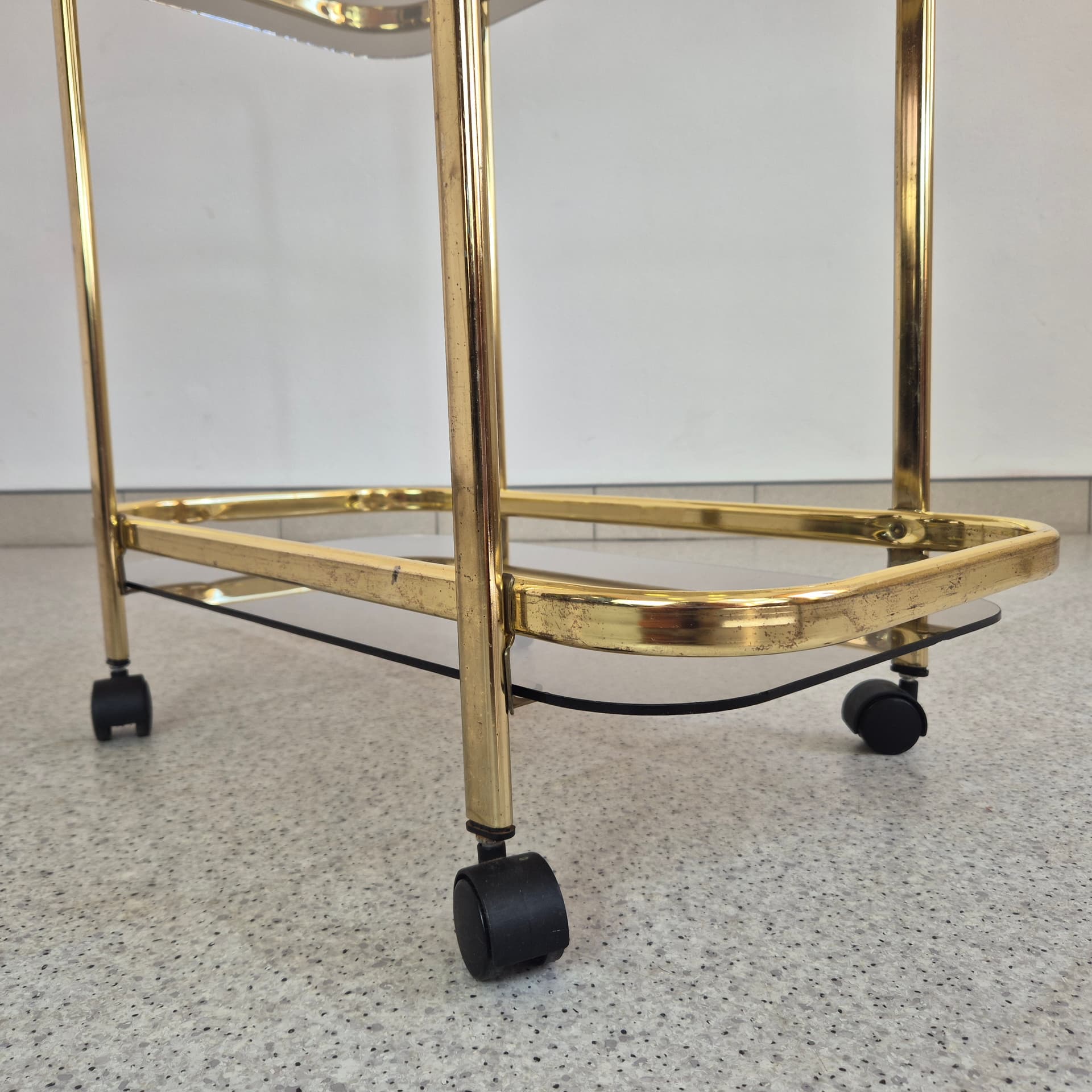 Bar cart, gold brass, transparent glass, Germany, 1990s. - 300103