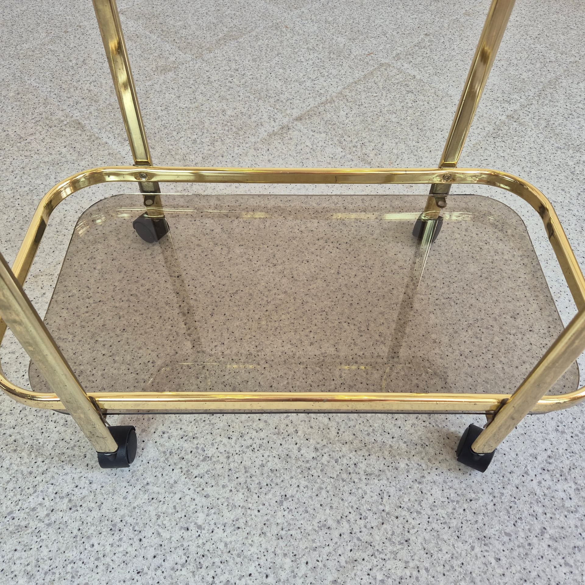 Bar cart, gold brass, transparent glass, Germany, 1990s. - 300110
