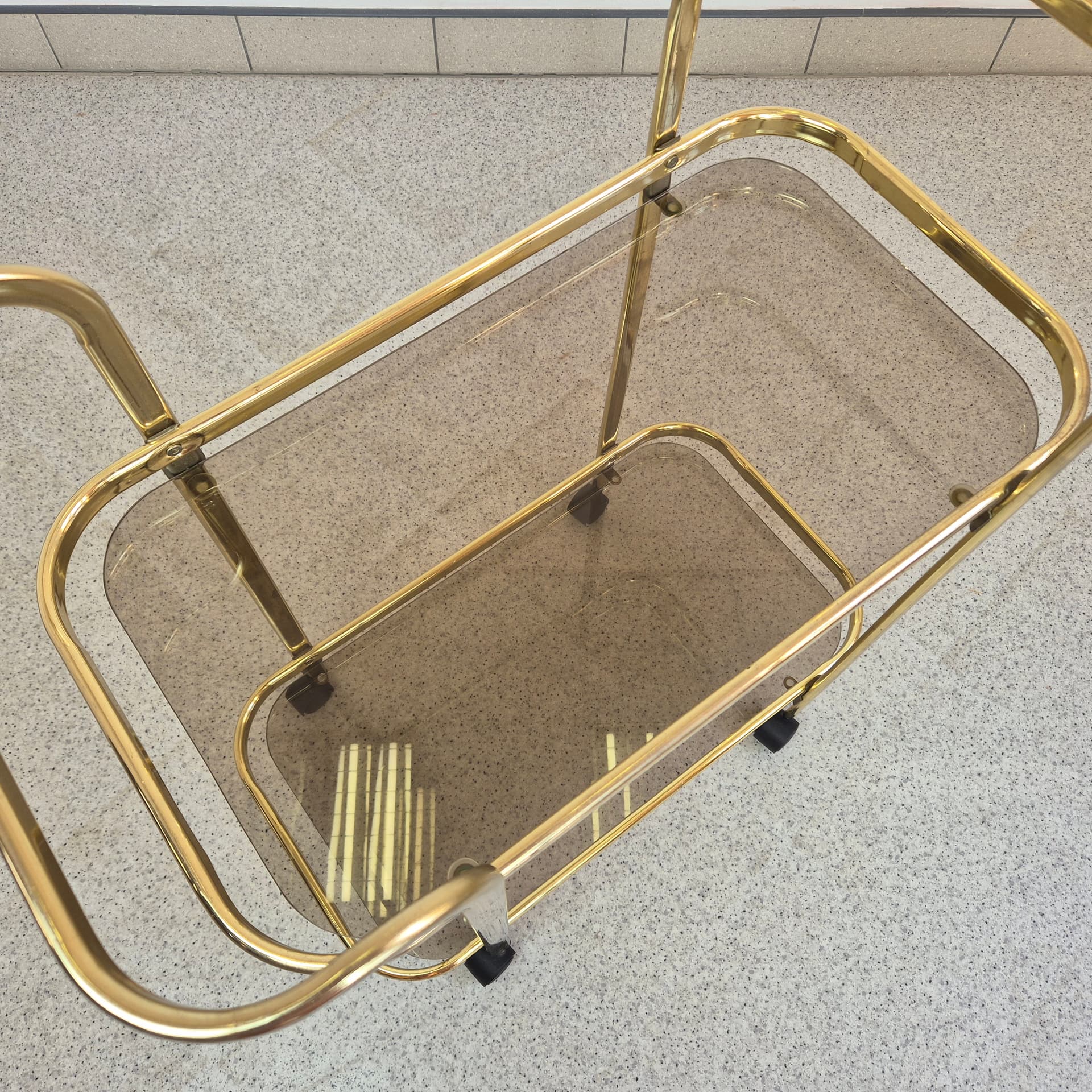 Bar cart, gold brass, transparent glass, Germany, 1990s. - 300111