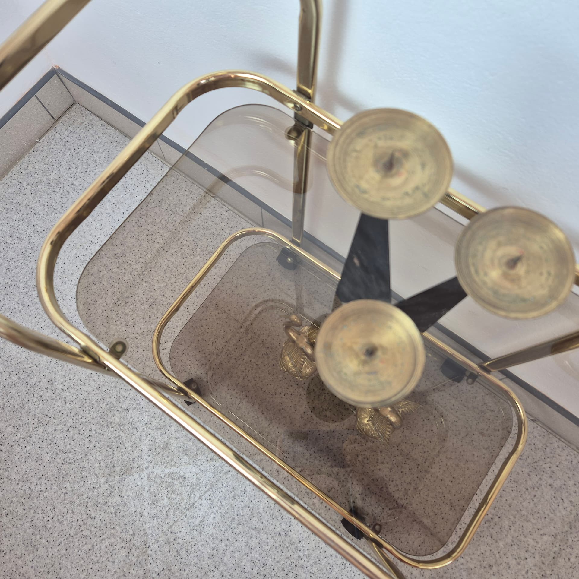 Bar cart, gold brass, transparent glass, Germany, 1990s. - 300109