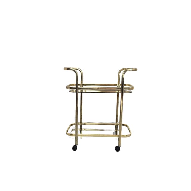 Bar cart, gold brass, transparent glass, Germany, 1990s. - DIMENSION