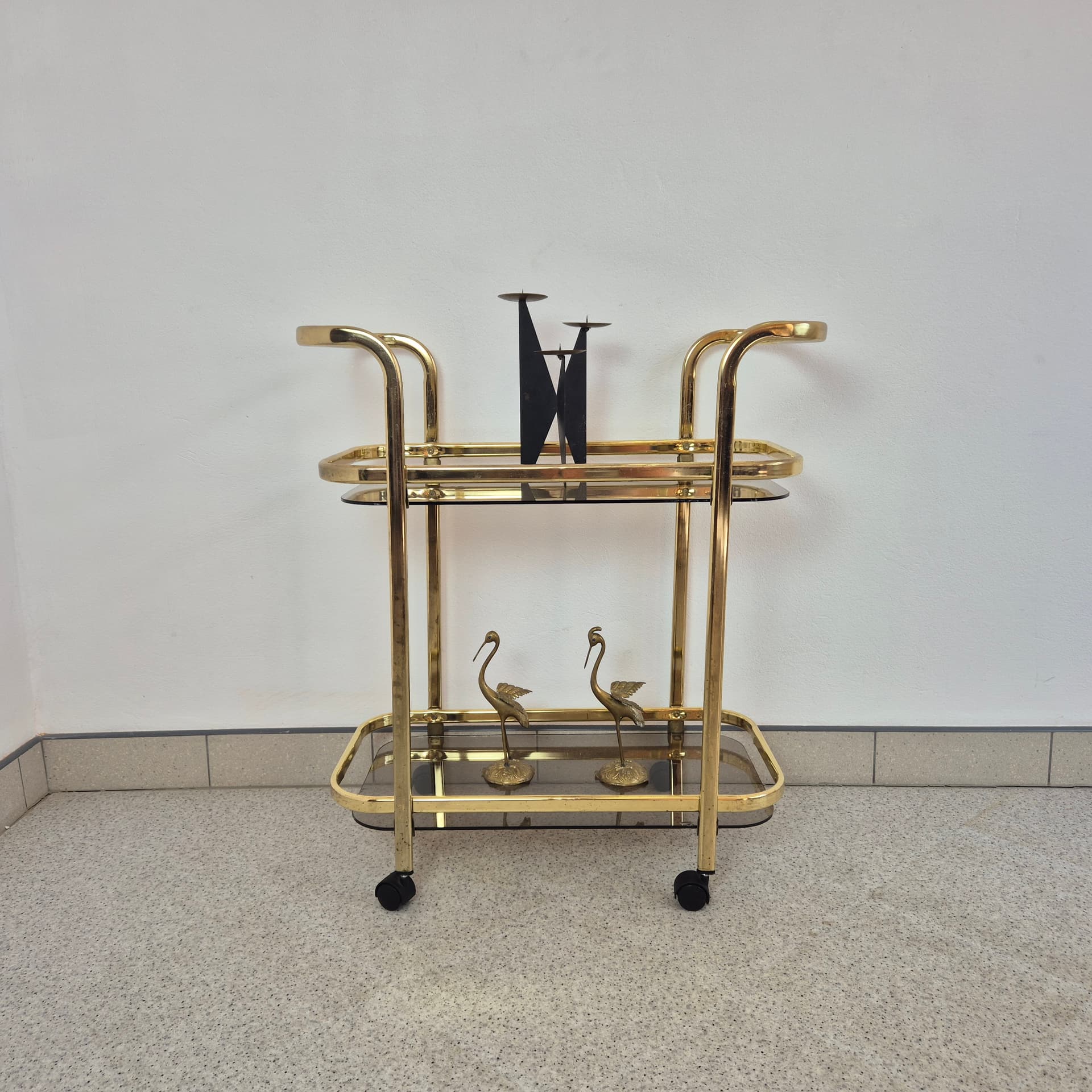 Bar cart, gold brass, transparent glass, Germany, 1990s. - 300108