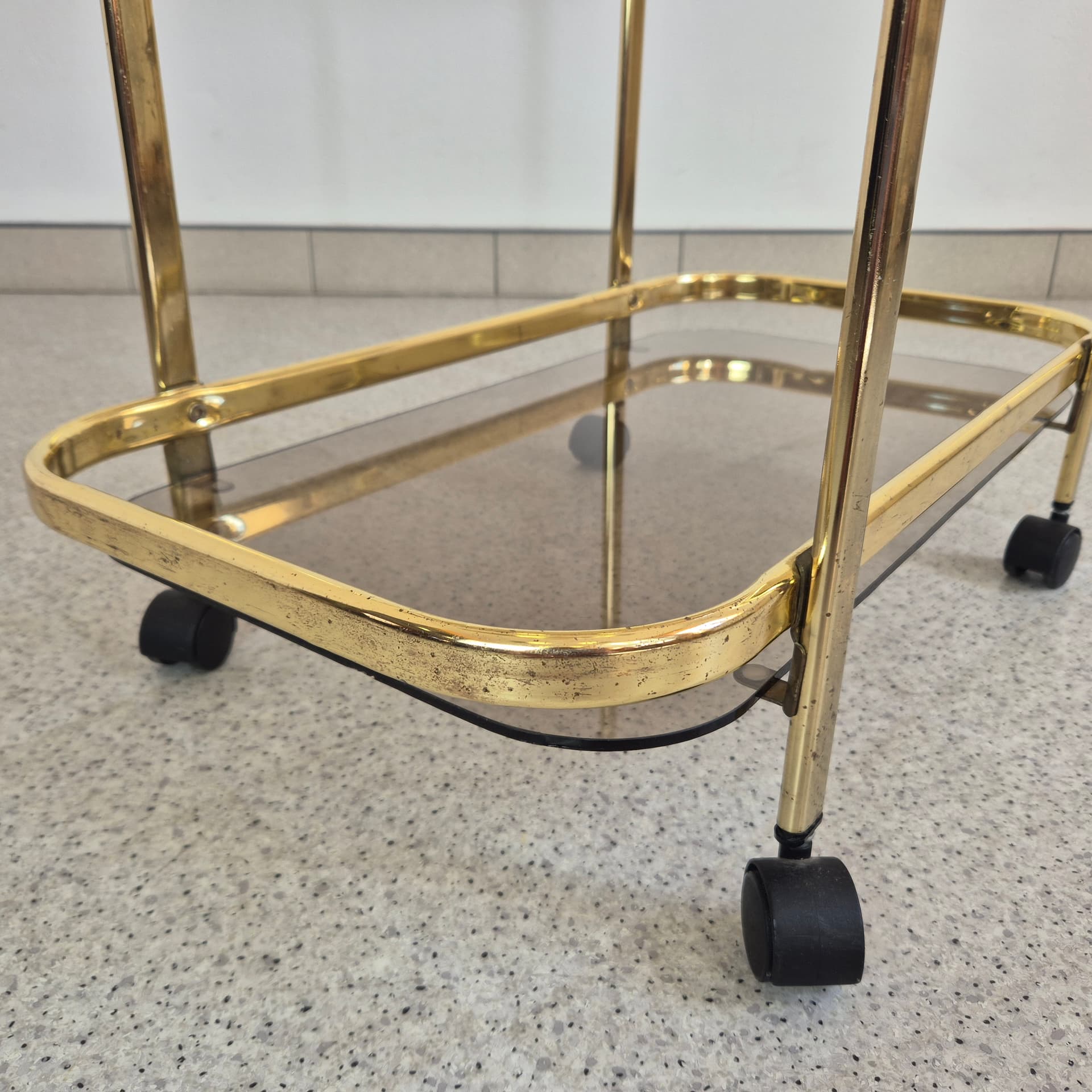 Bar cart, gold brass, transparent glass, Germany, 1990s. - 300105
