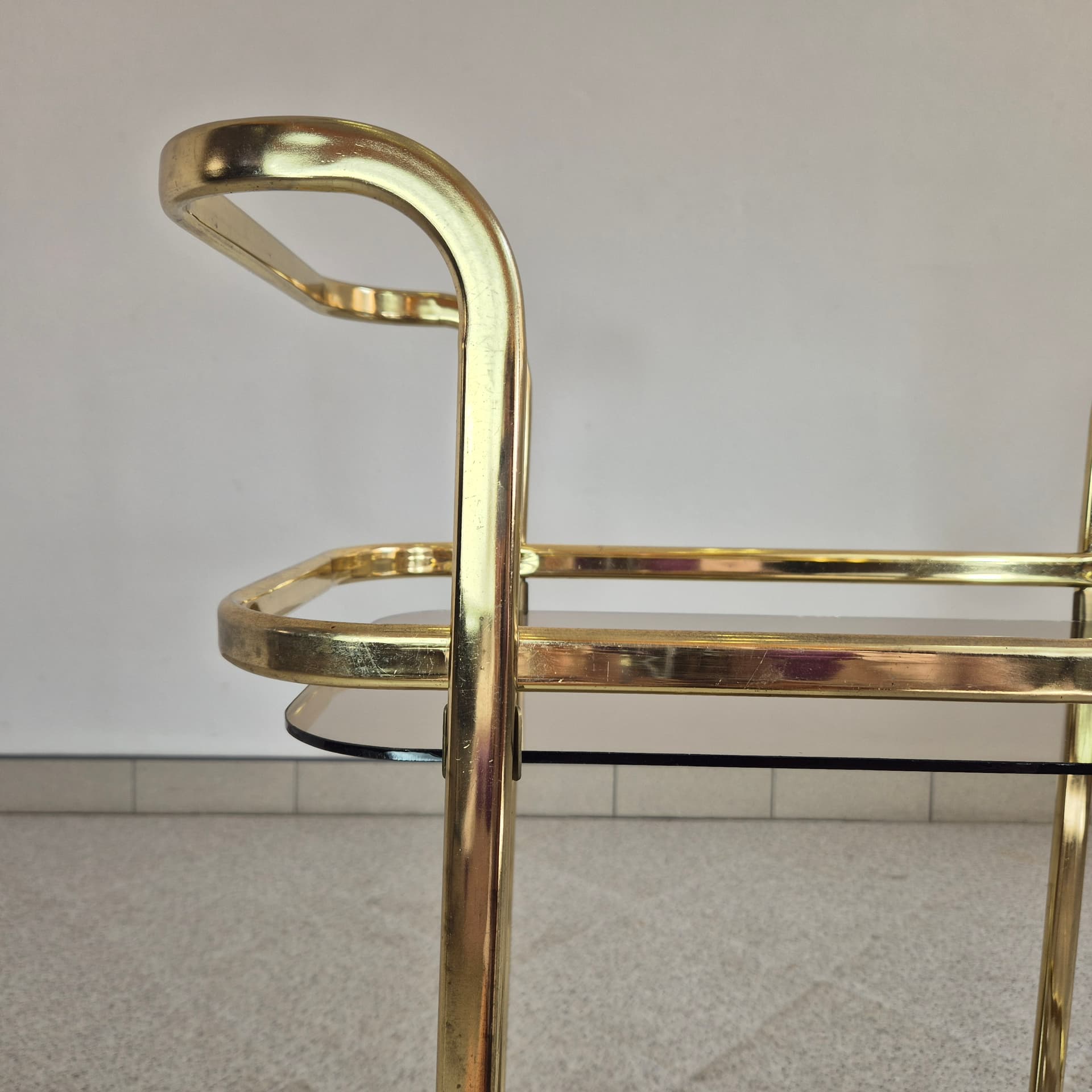 Bar cart, gold brass, transparent glass, Germany, 1990s. - 300106
