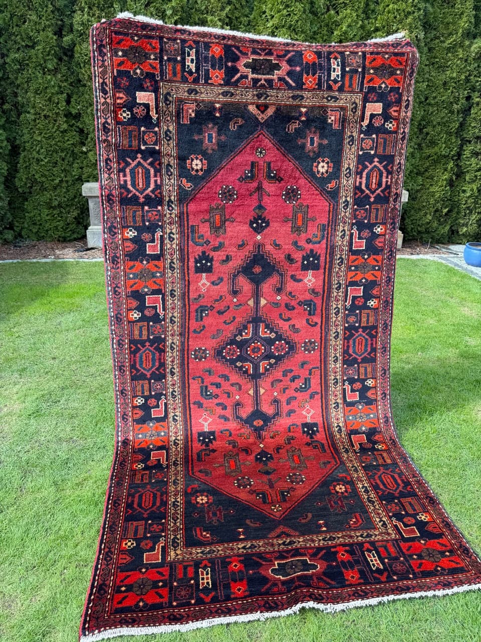 Dywan Hamadan 275x140 cm, czerwony czarny, wełna, Iran - 300189