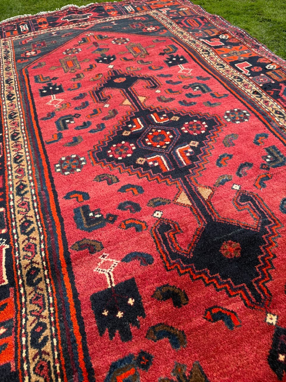 Dywan Hamadan 275x140 cm, czerwony czarny, wełna, Iran - 300195