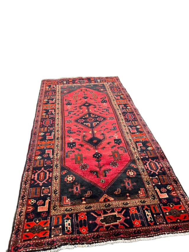 Dywan Hamadan 275x140 cm, czerwony czarny, wełna, Iran - WYMIARY