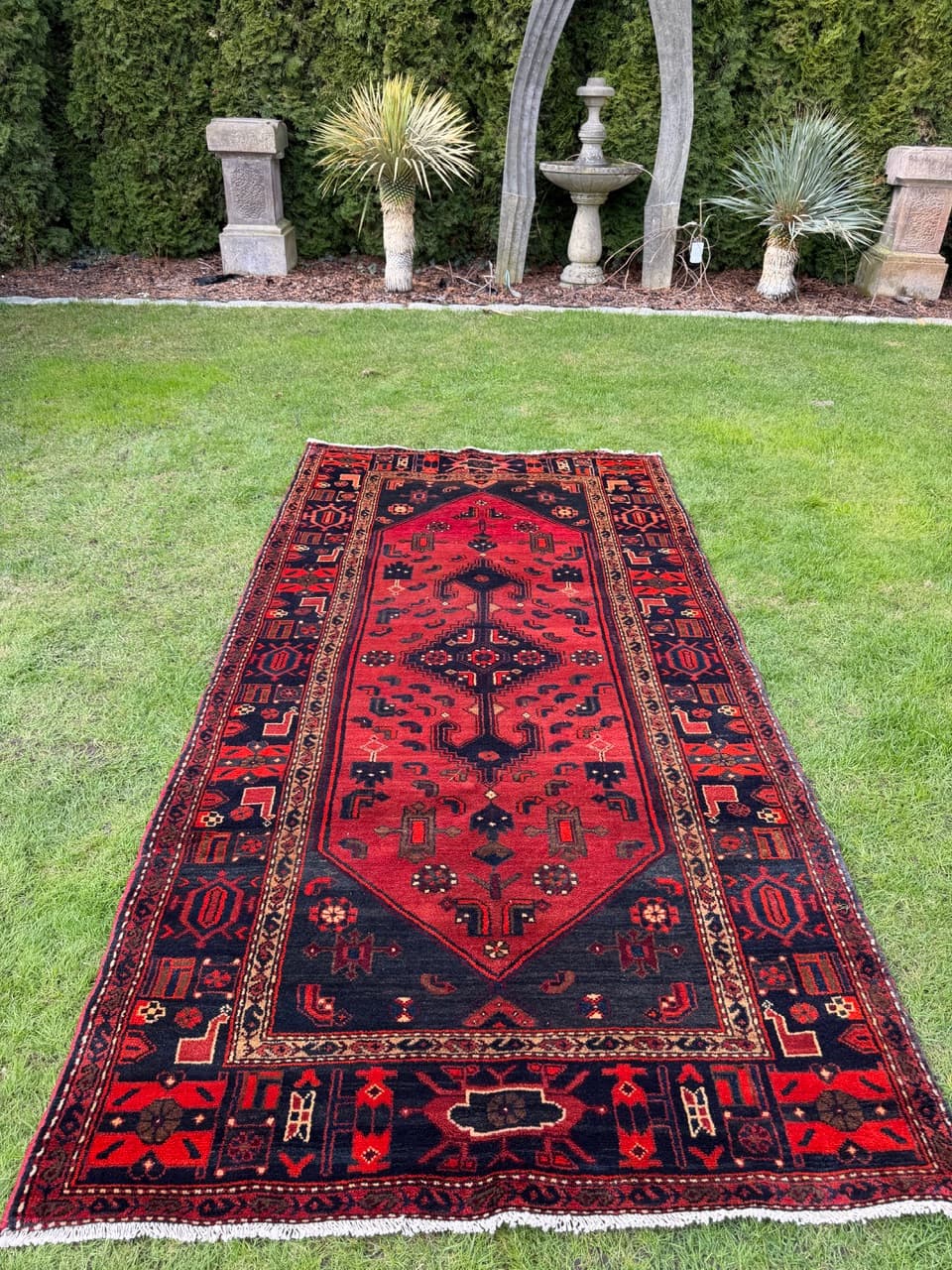 Dywan Hamadan 275x140 cm, czerwony czarny, wełna, Iran - 300193