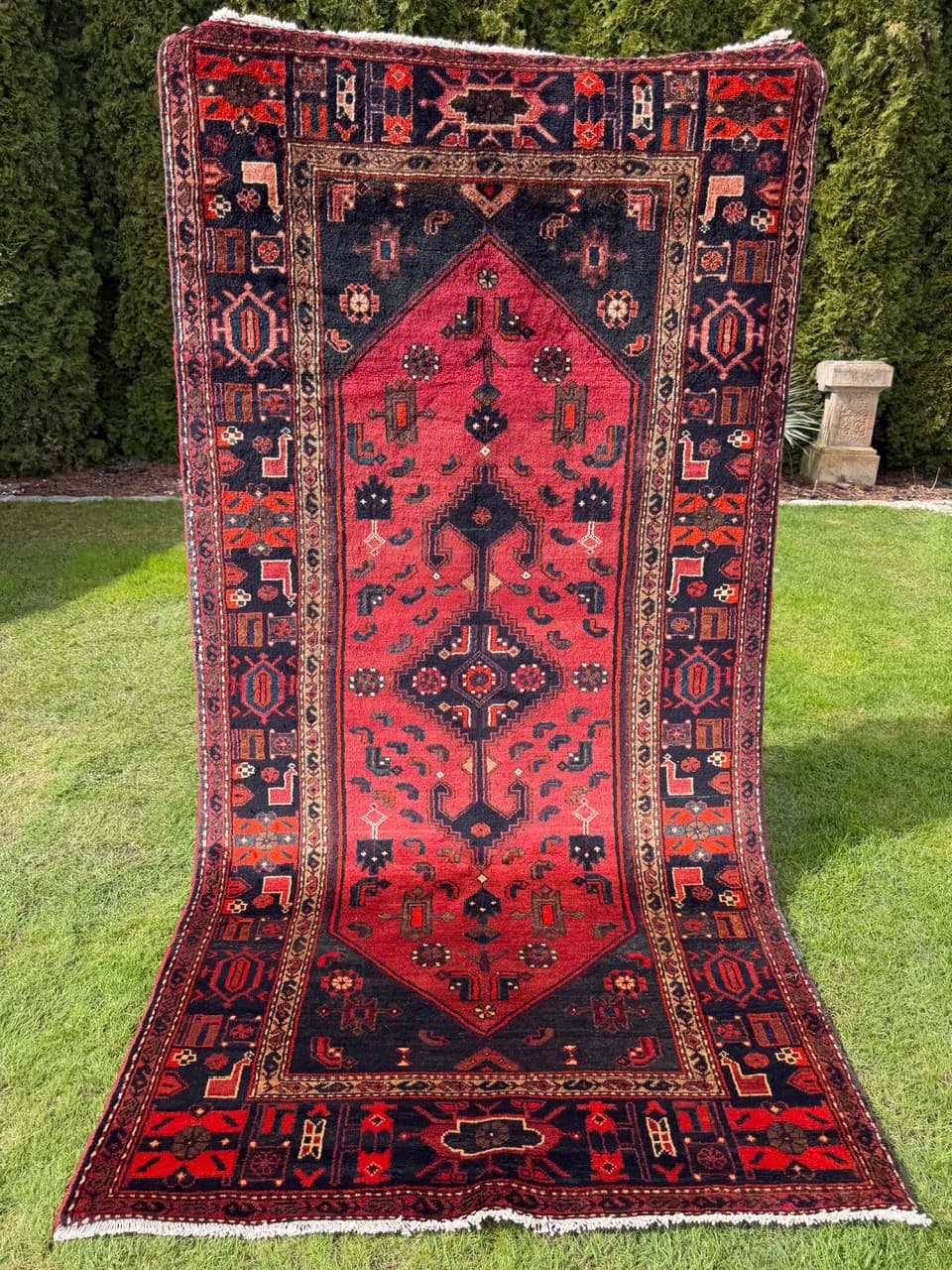 Dywan Hamadan 275x140 cm, czerwony czarny, wełna, Iran - 300185
