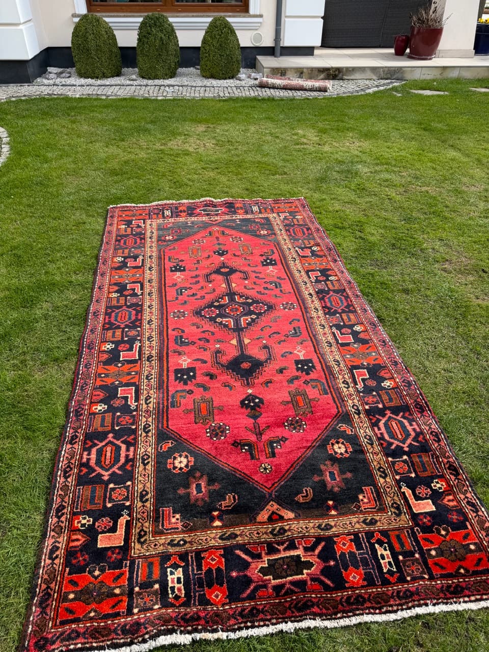 Dywan Hamadan 275x140 cm, czerwony czarny, wełna, Iran - 300197