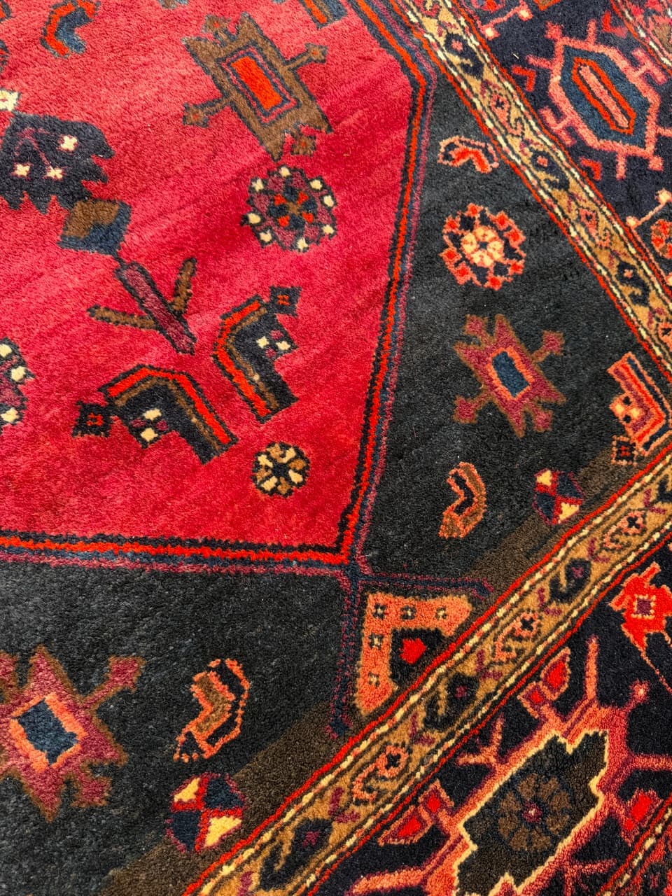 Dywan Hamadan 275x140 cm, czerwony czarny, wełna, Iran - 300196