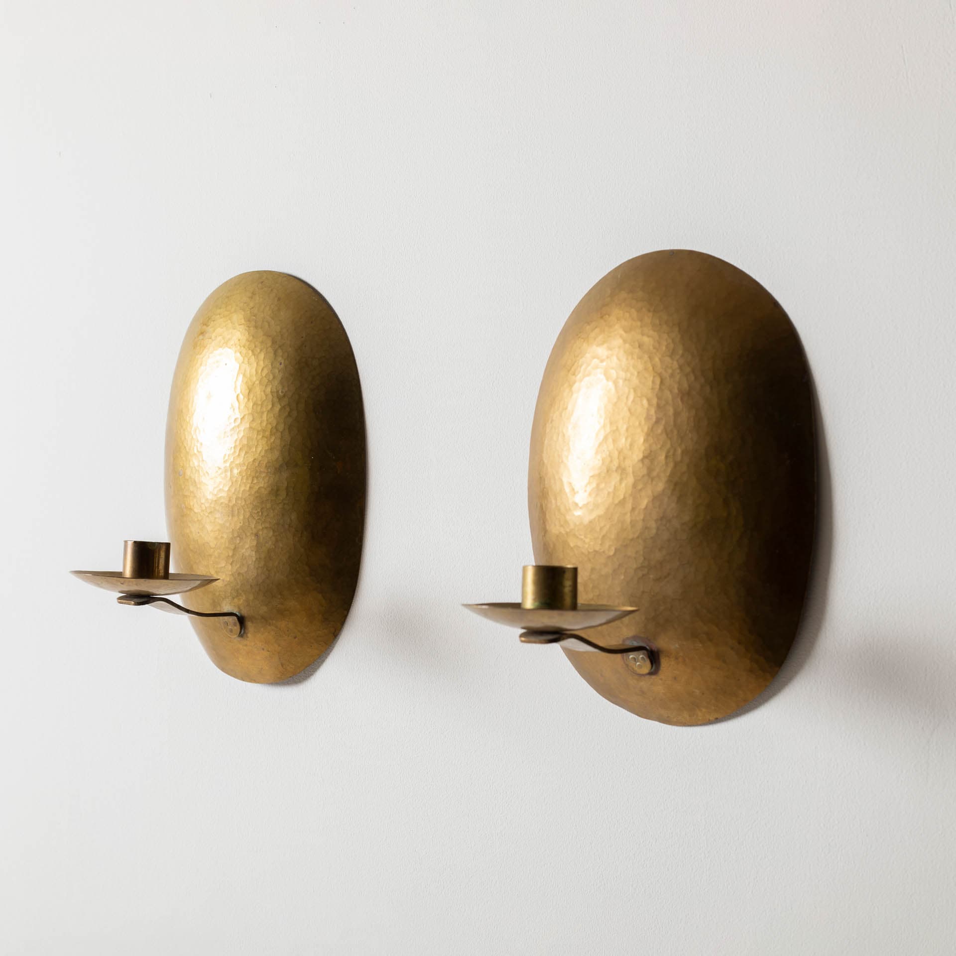 Set of Two Oval Wall Sconces, Gold Brass, Sweden, 1950s - 300199