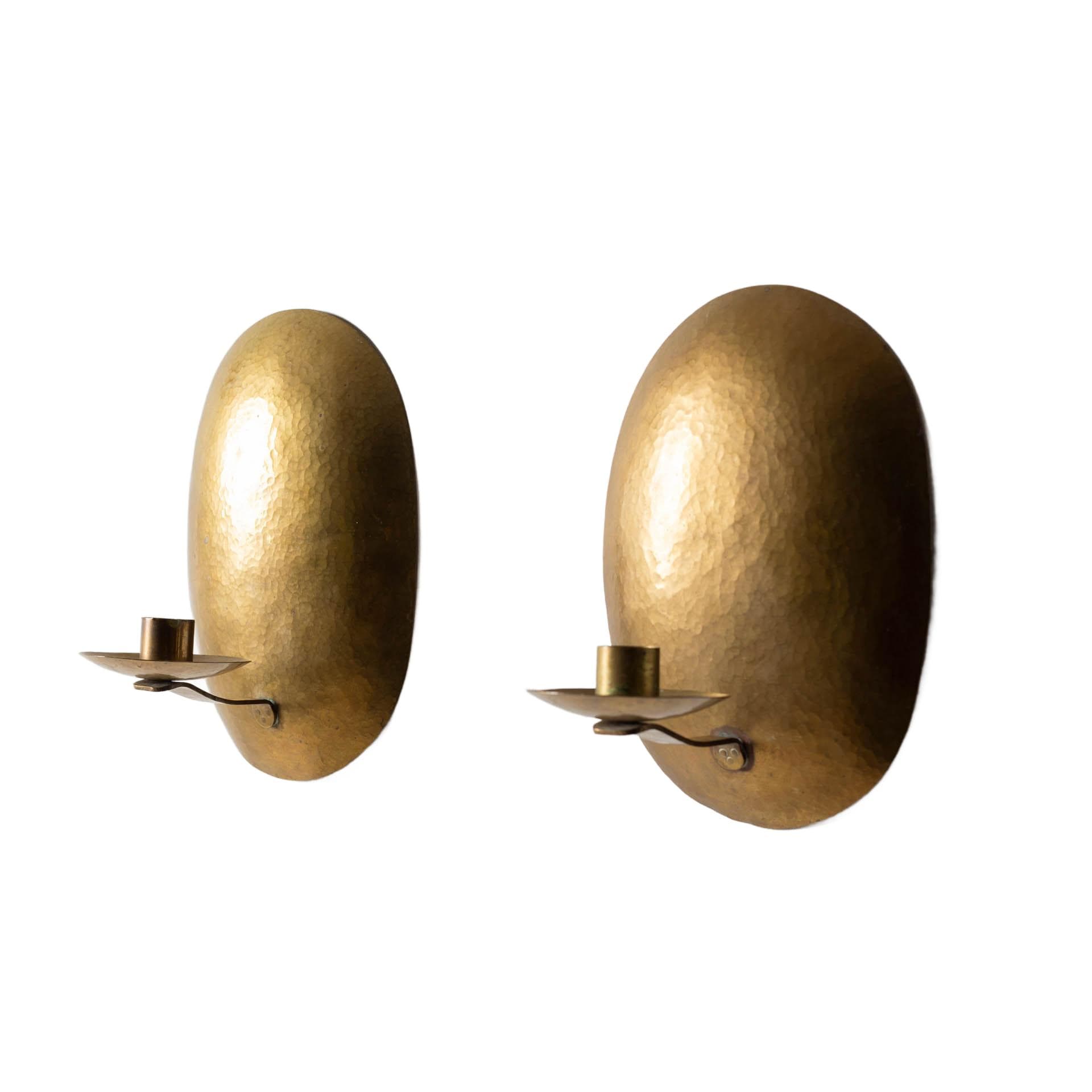 Set of Two Oval Wall Sconces, Gold Brass, Sweden, 1950s