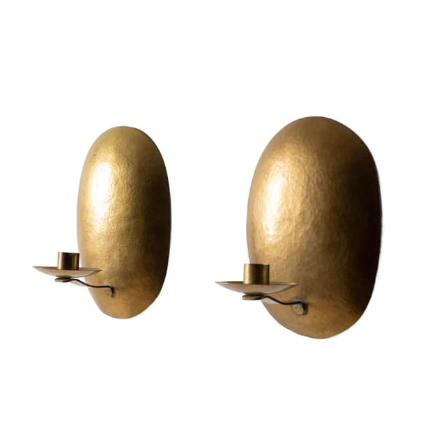 Set of Two Oval Wall Sconces, Gold Brass, Sweden, 1950s - DIMENSION
