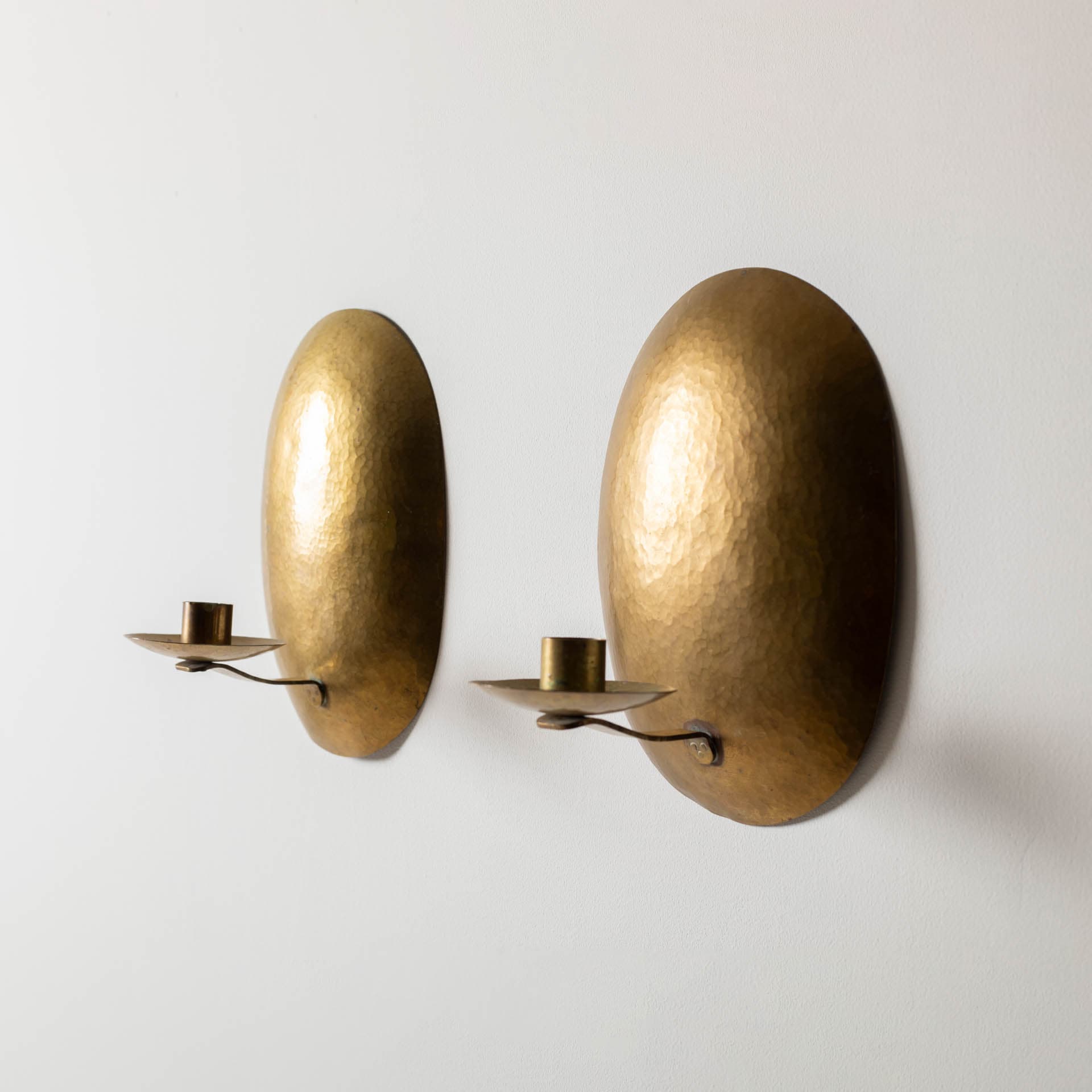 Set of Two Oval Wall Sconces, Gold Brass, Sweden, 1950s - 300201