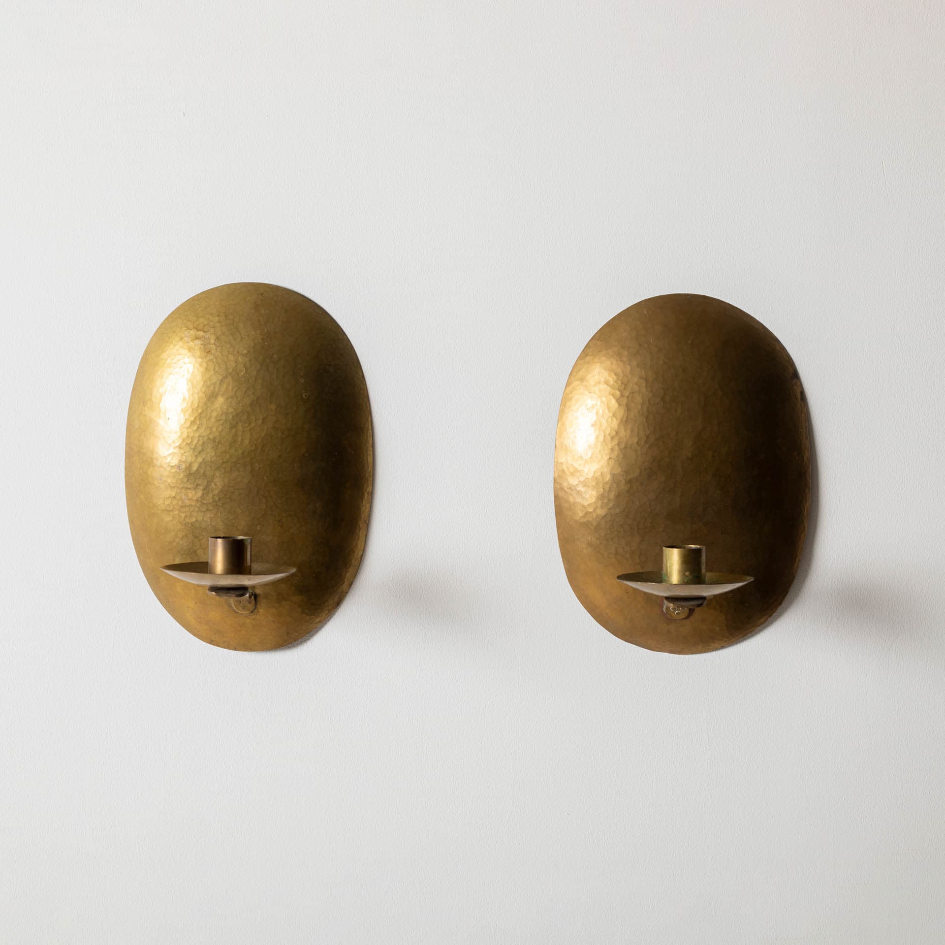 Set of Two Oval Wall Sconces, Gold Brass, Sweden, 1950s - 300203